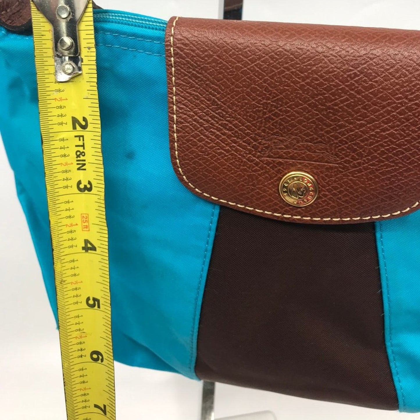 LONGCHAMP Blue Brown Fabric Chic Shoulder Bag