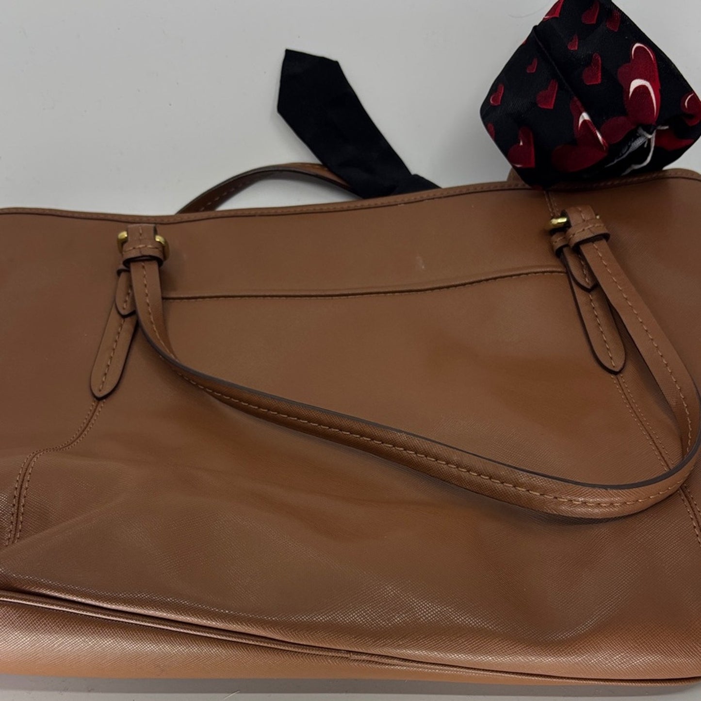 Coach Tan Leather Tote with Heart Scarf