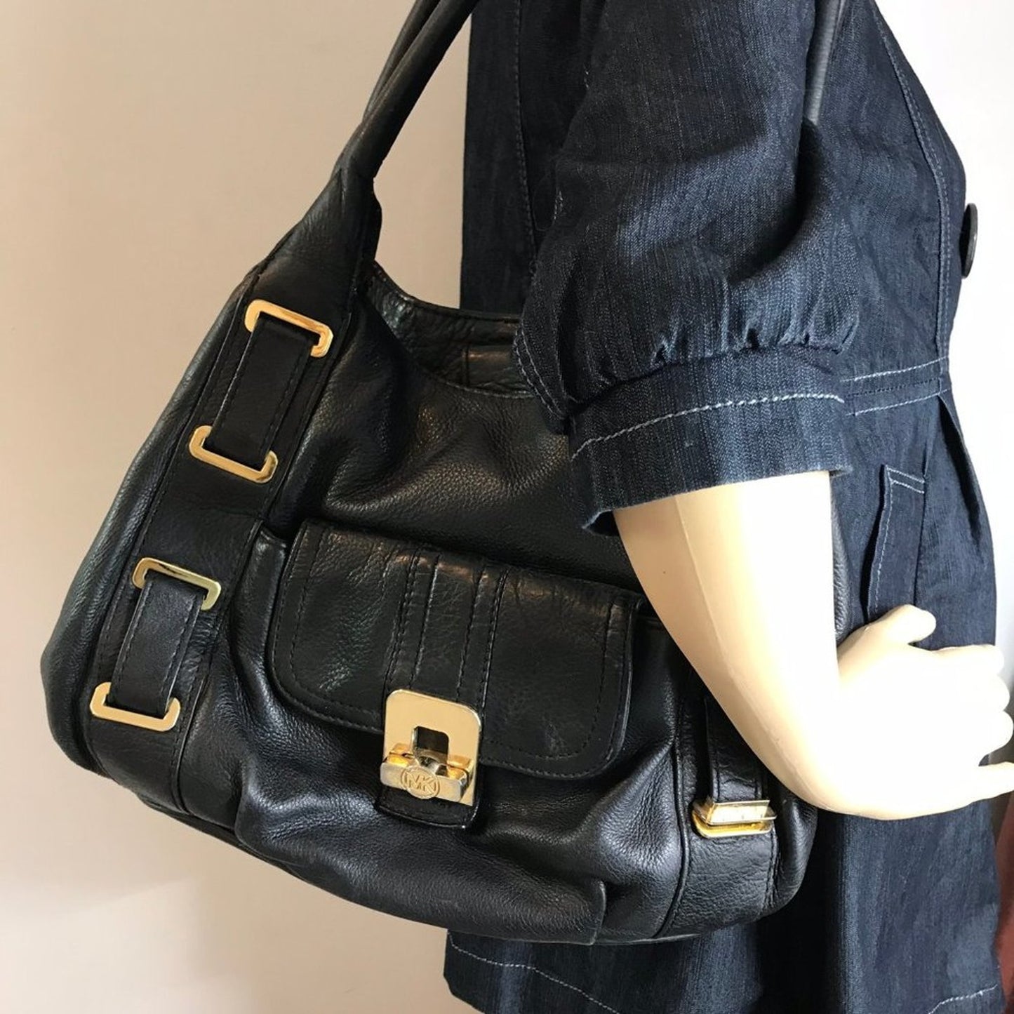 Michael Kors Black Large PU Leather Shoulder Bag