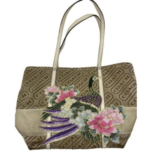 coach w customized by me w applique tan beige jacq