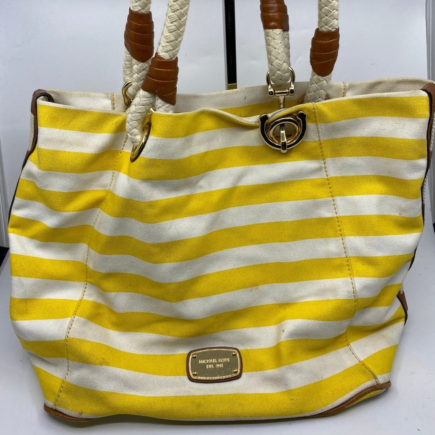 Michael Kors XL Yellow/White Canvas Fabric Handbag