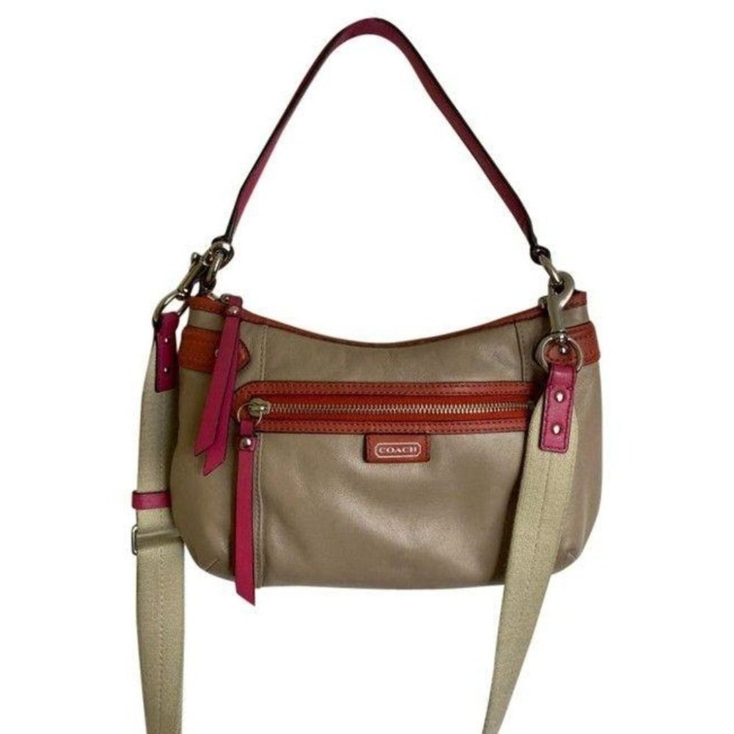 coach medium w adjustable strap tan pink leather c