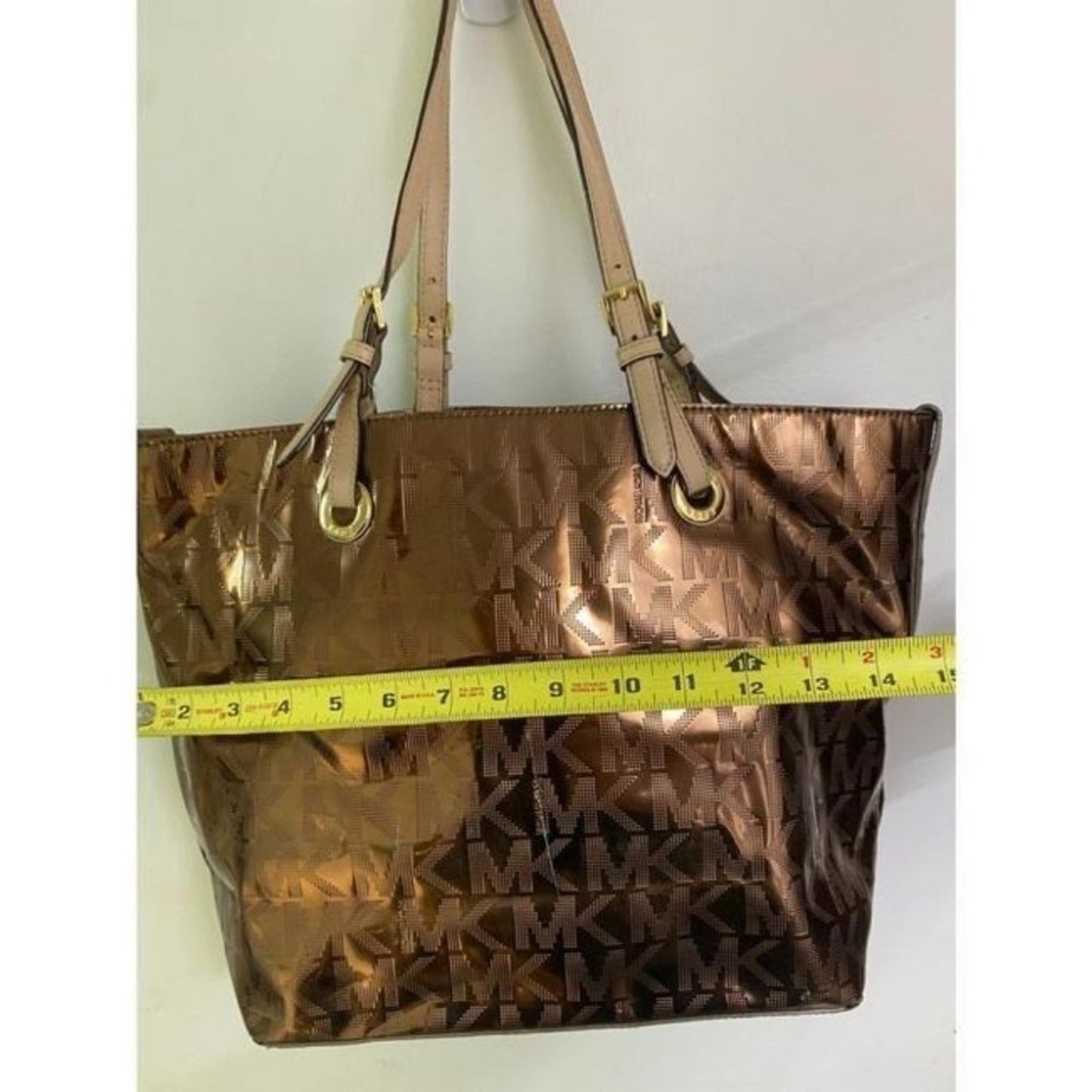 michael kors large brown patent leather shoulder b