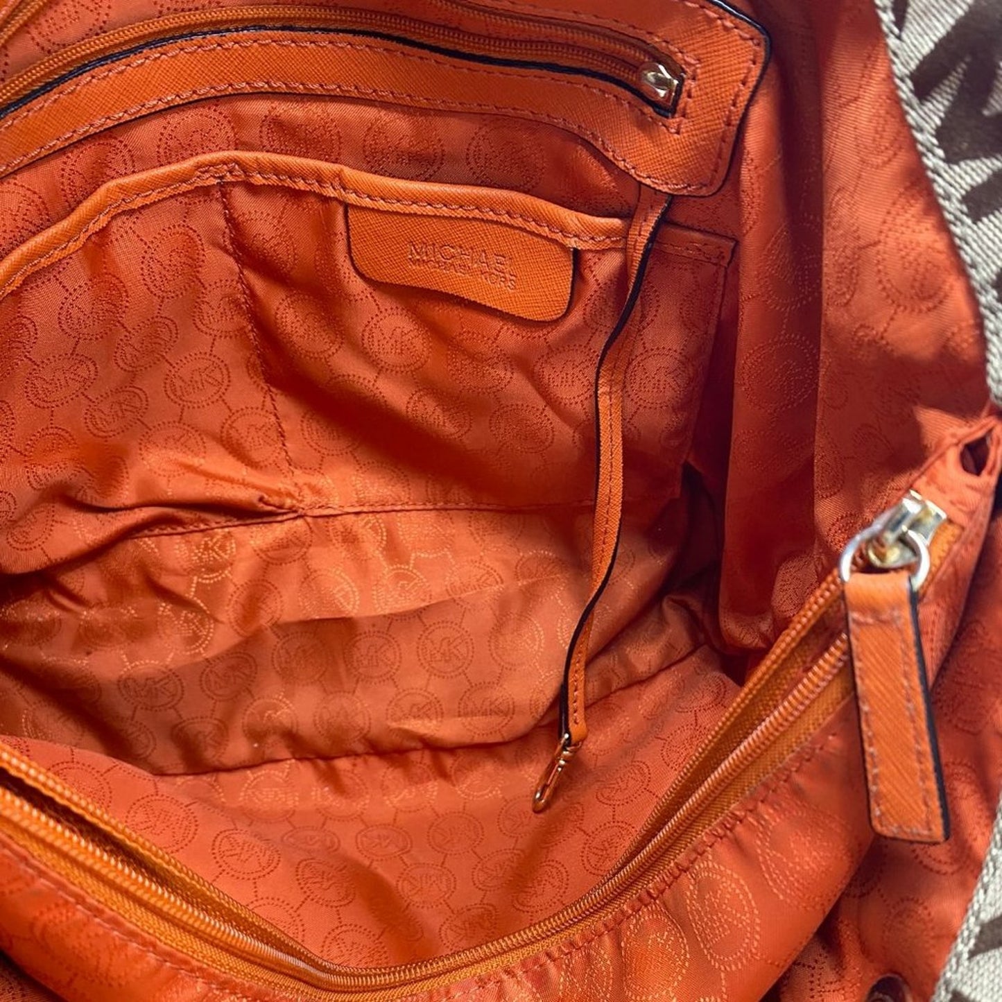Michael Kors L Tan Orange Jacquard Fabric Tote