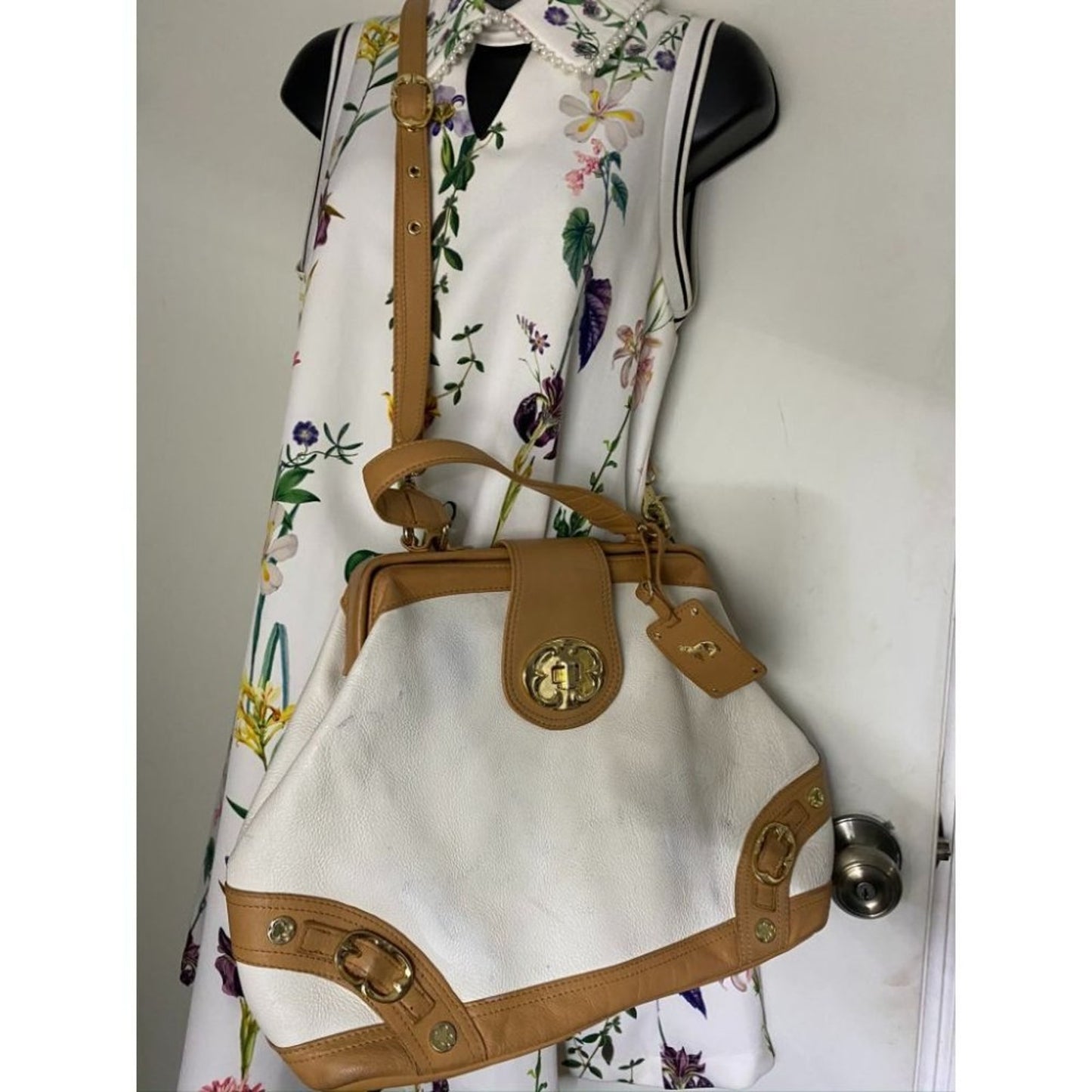 Emma Fox Large White Tan Tote Bag