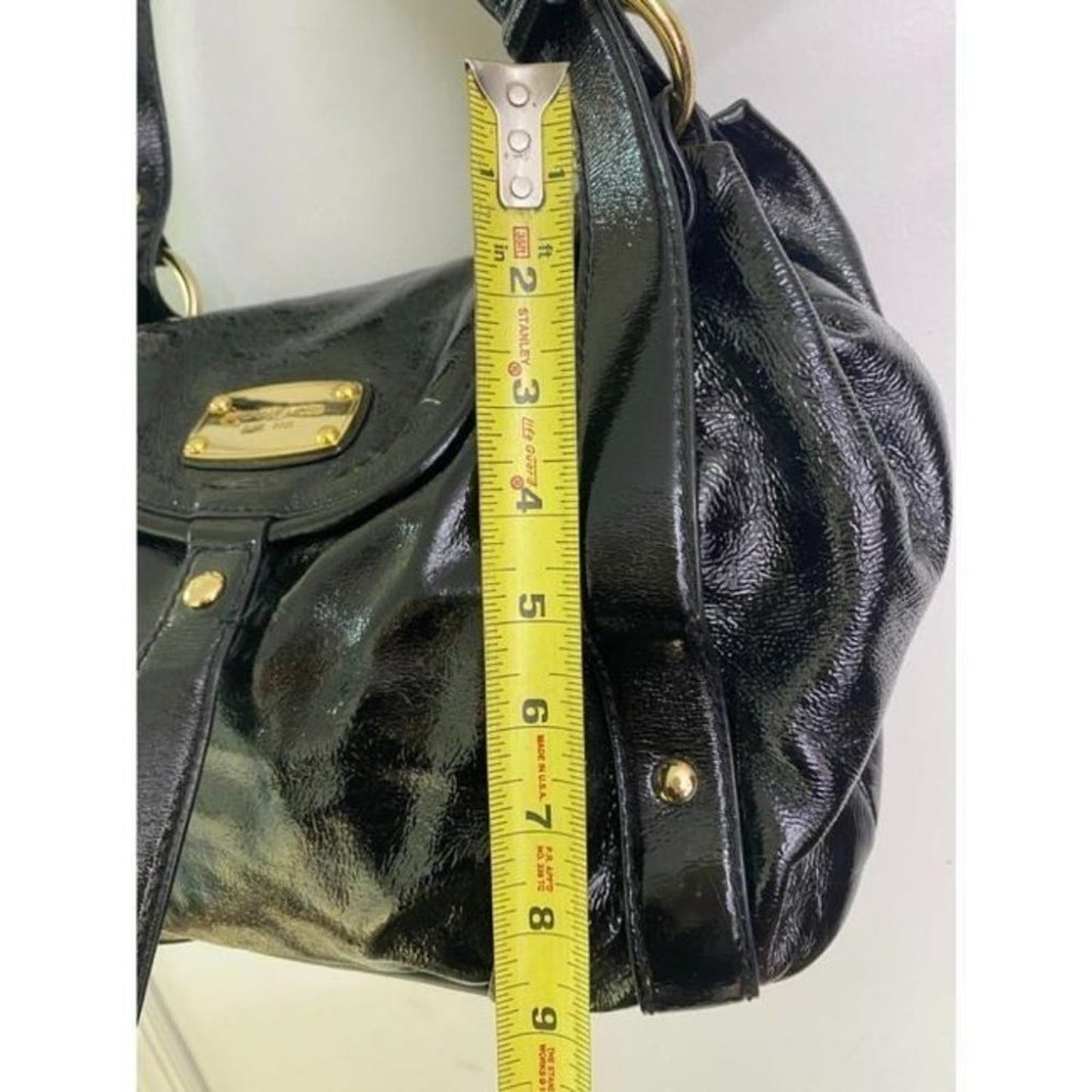 michael kors large black patent leather shoulder b