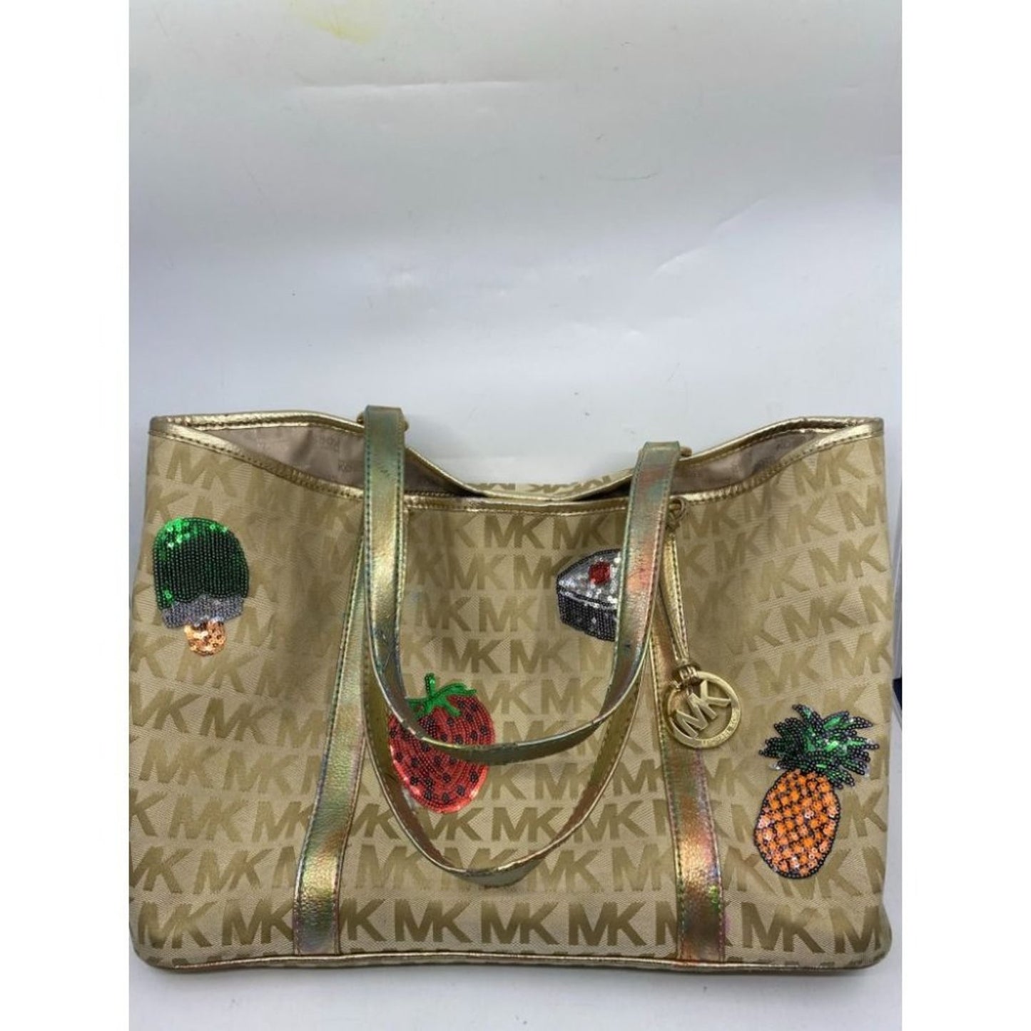 Michael Kors XL Jacquard Fabric Tan Tote Bag