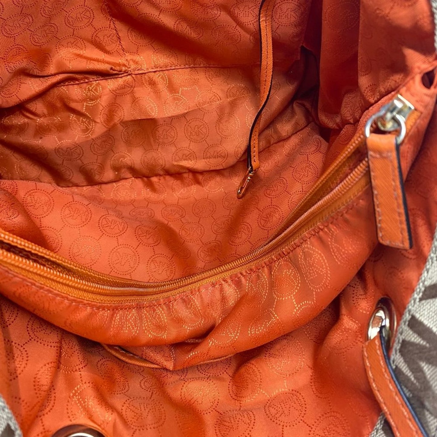 Michael Kors L Tan Orange Jacquard Fabric Tote