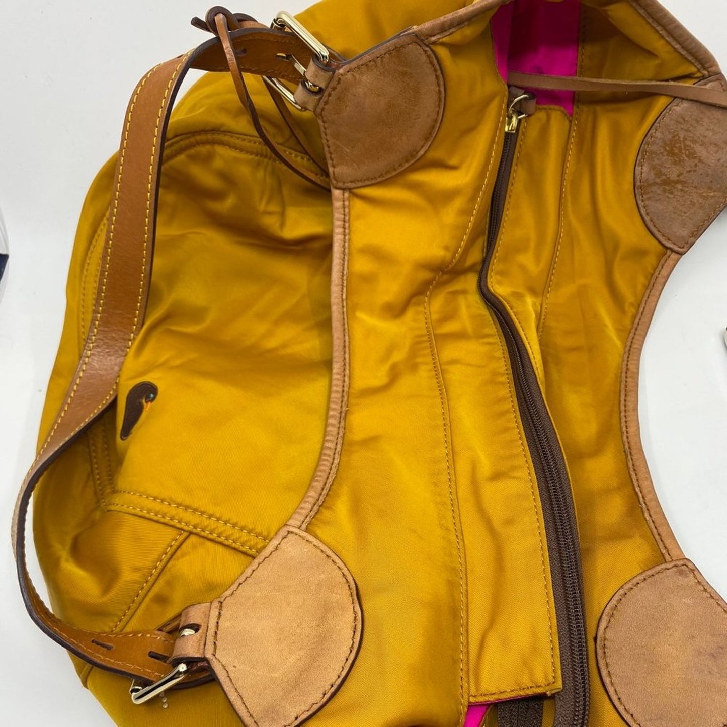 Dooney & Bourke XL Yellow Brown Nylon Shoulder Bag
