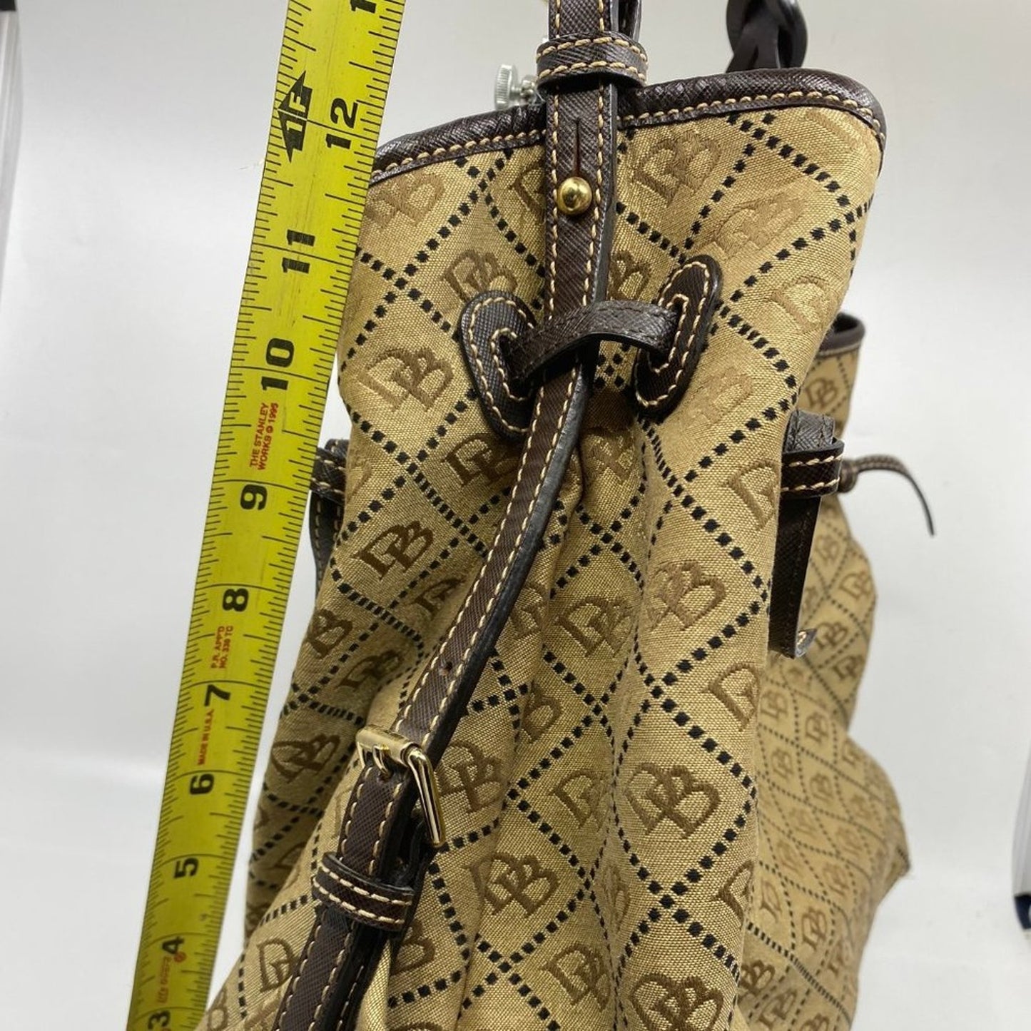 Dooney & Bourke L Tan Jacquard Fabric Shoulder Bag