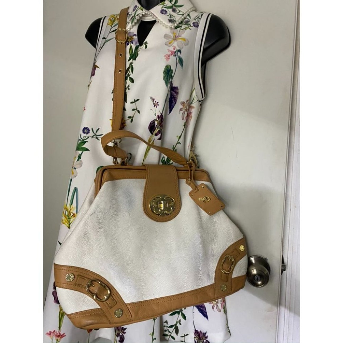Emma Fox Large White Tan Tote Bag