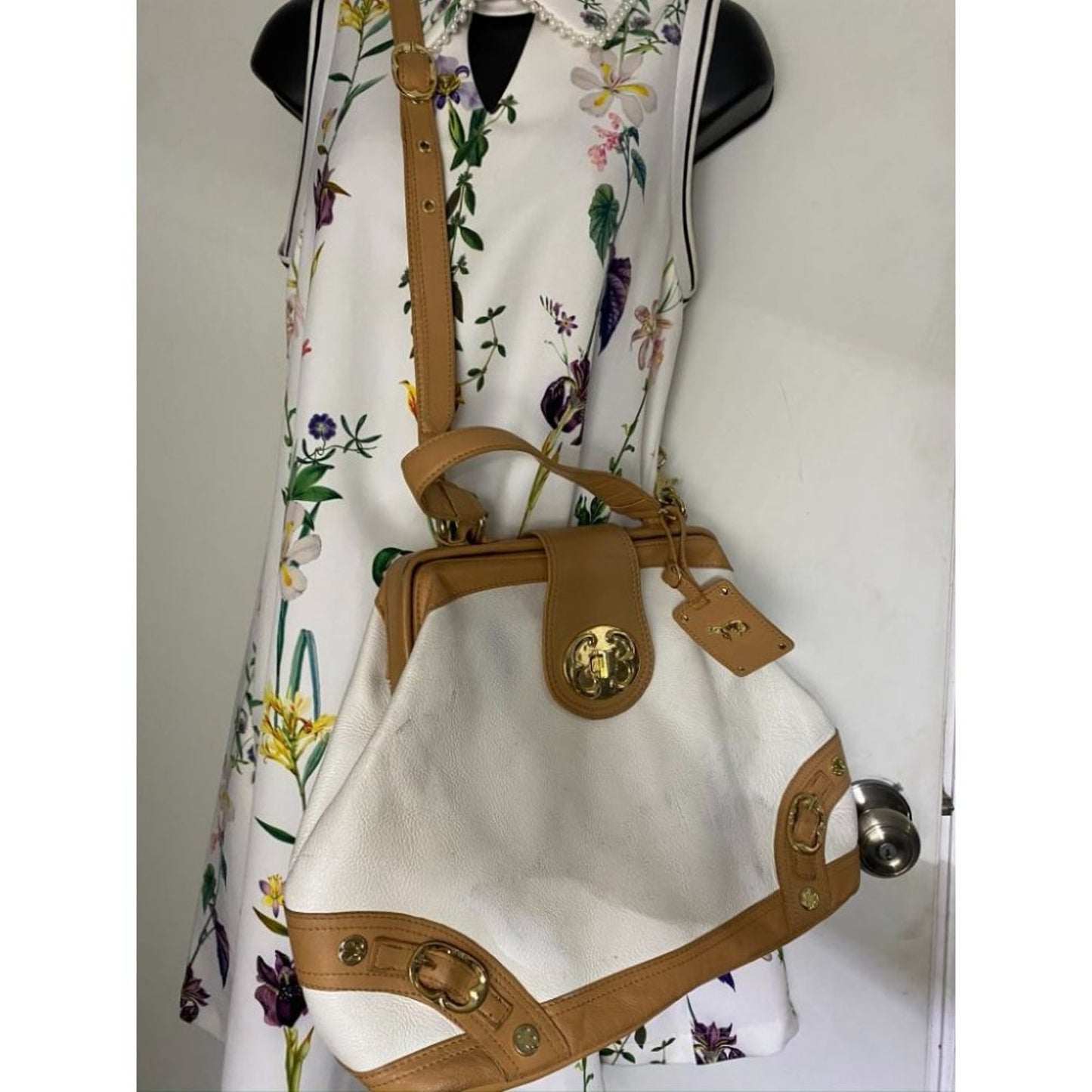 Emma Fox Large White Tan Tote Bag