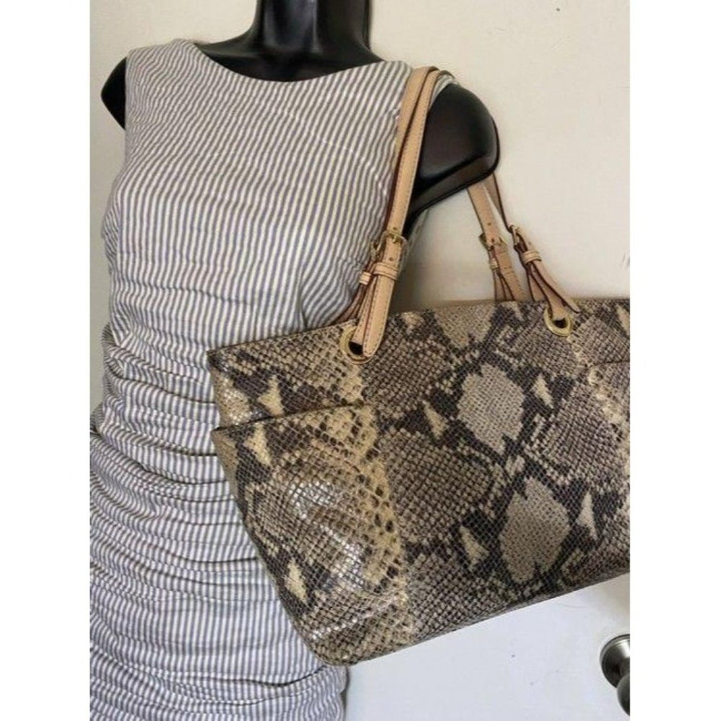 michael kors bag snake print beige black leather t