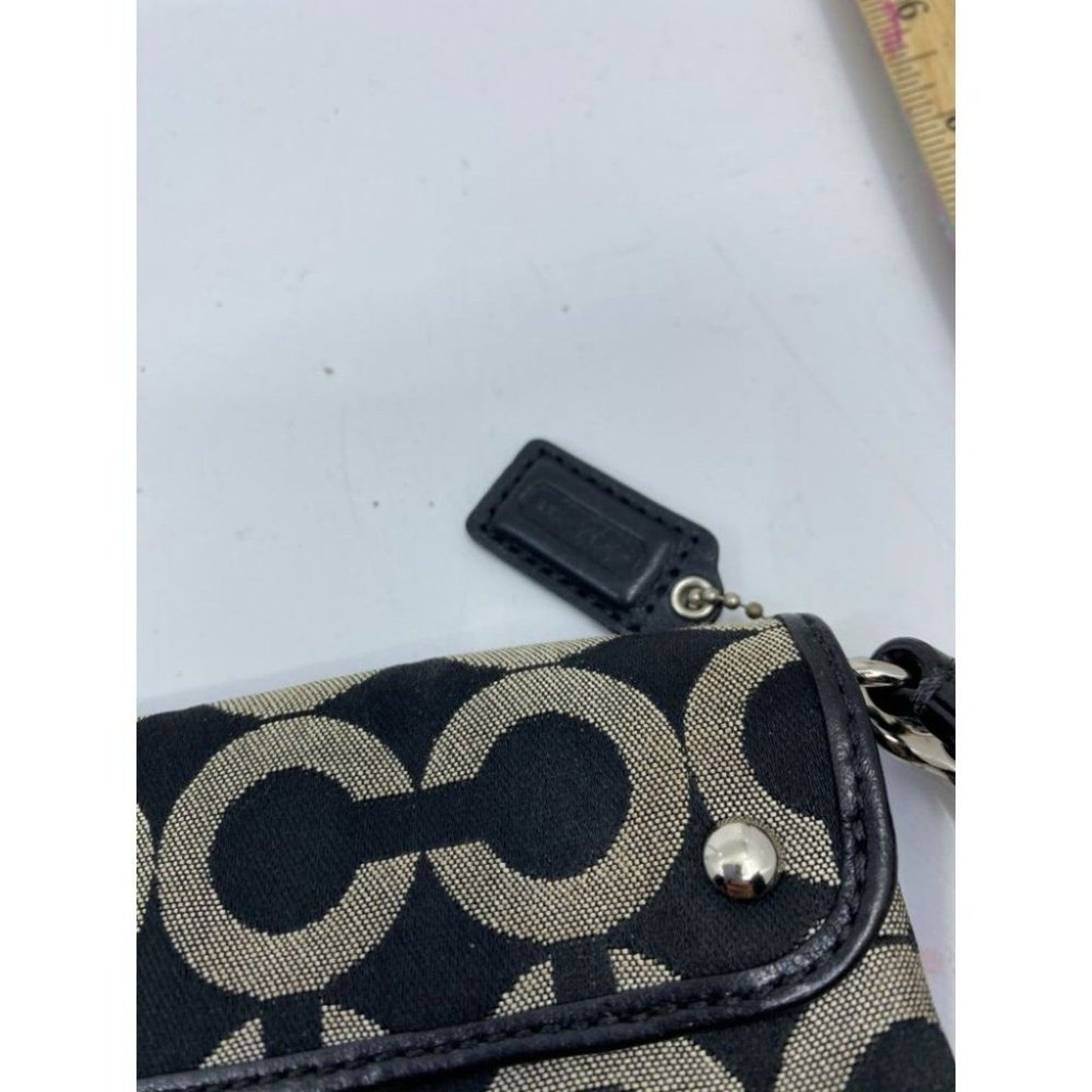 Coach Women's Black Cream Zipper Wristlet Bag