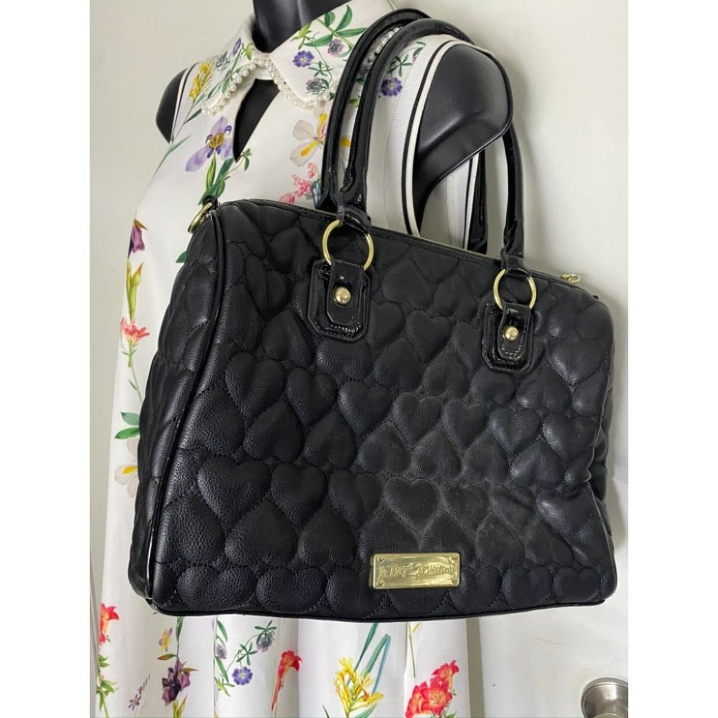 BETSEY JOHNSON Faux Leather Embellished Tote Bag