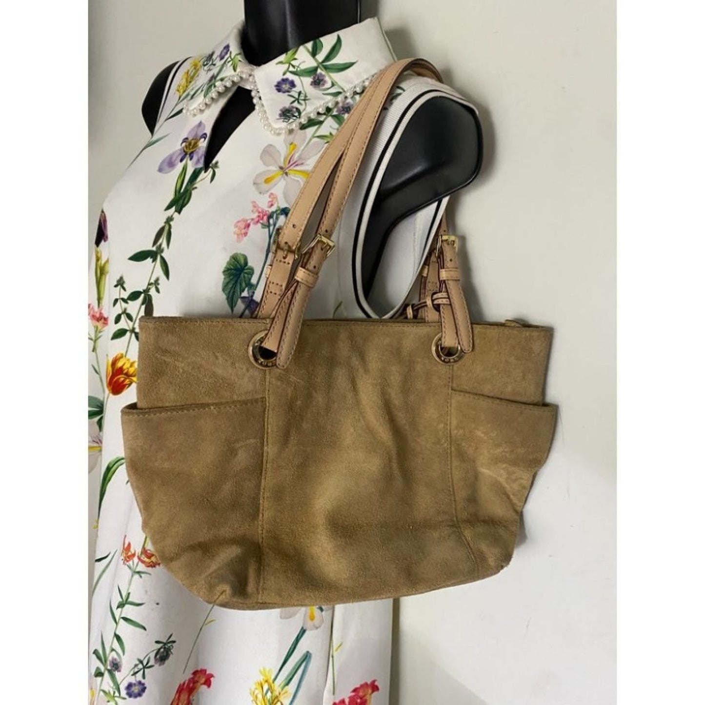 Michael Kors Tan Medium Suede Leather Tote Bag