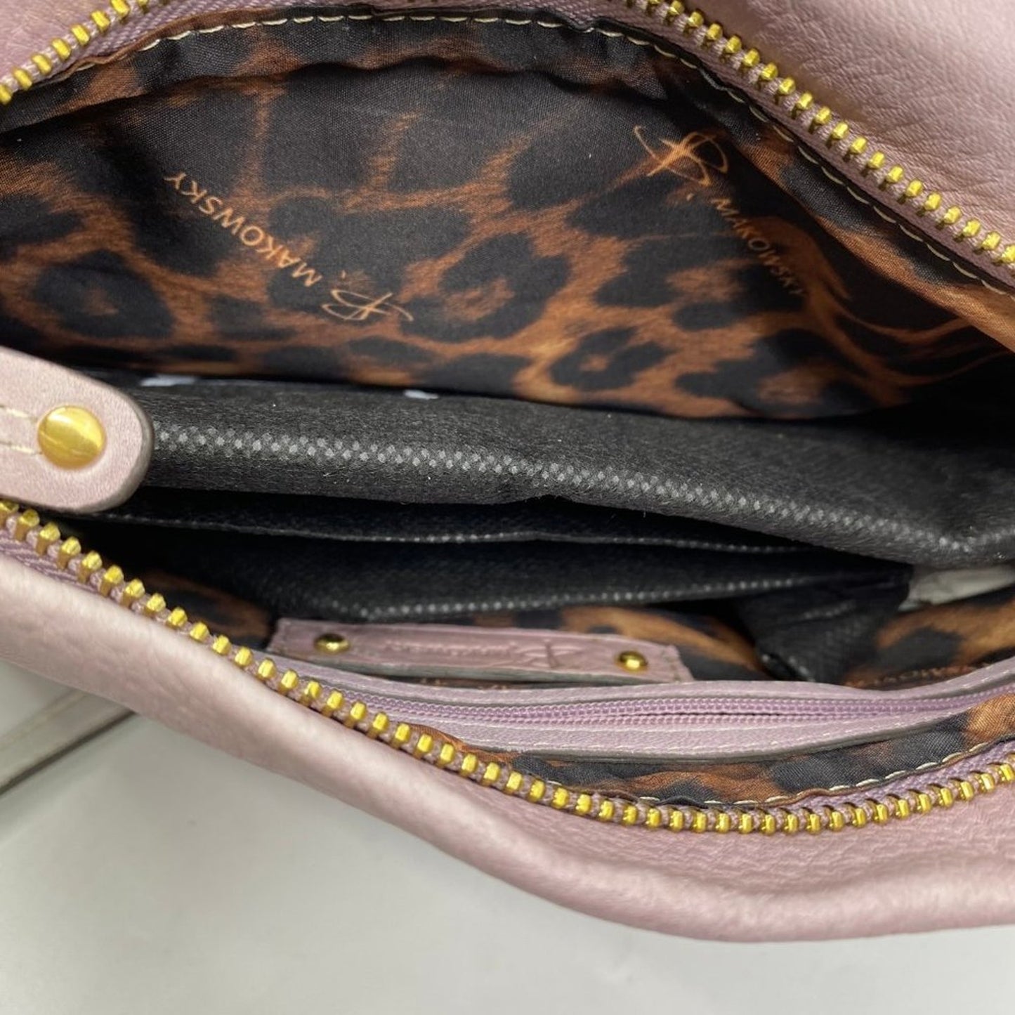 B. Makowsky Tan/ White Small Leather Crossbody
