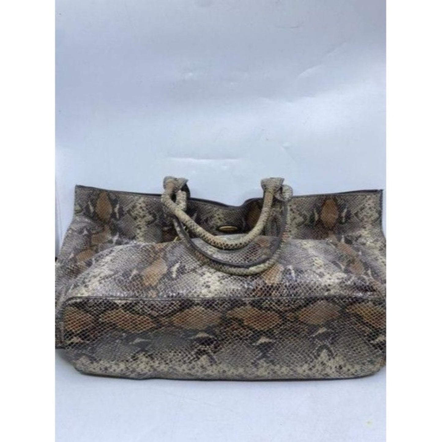 Elie Tahari Snake Print Brown Beige Leather Shoulder Bag