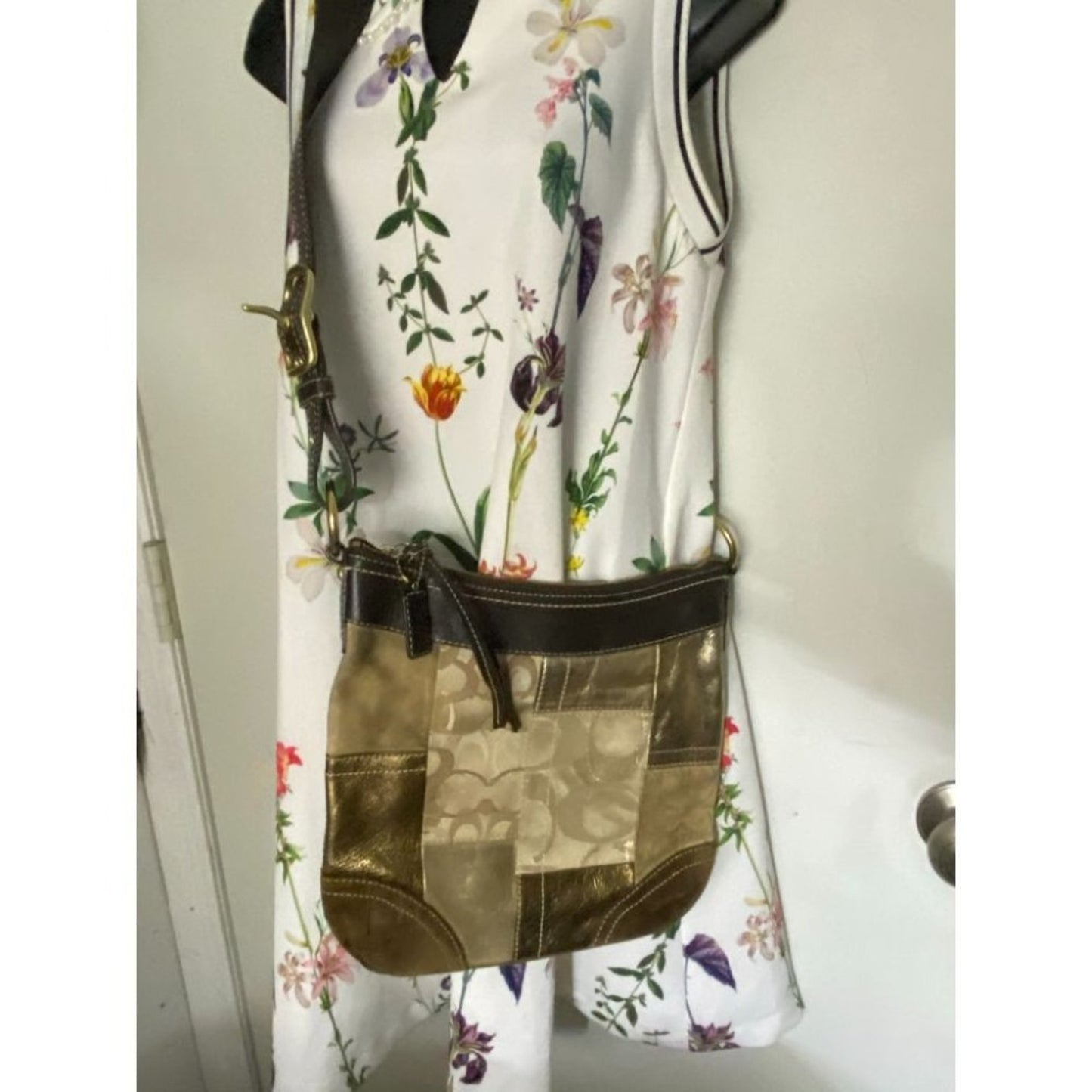 Coach Multi- Fabric Gold Black Patch Shoulder Bag