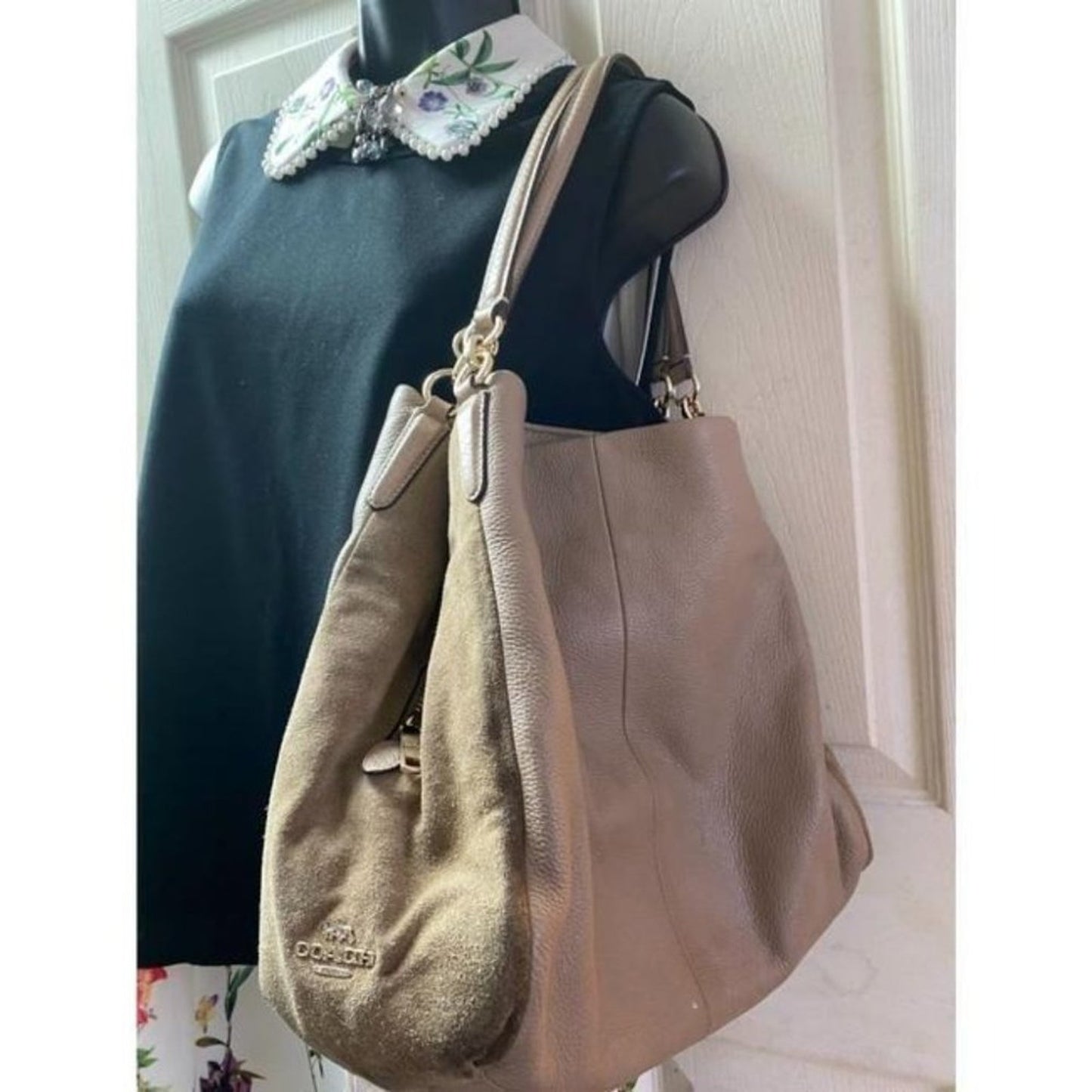 coach large eddie triple compartment tan leather s