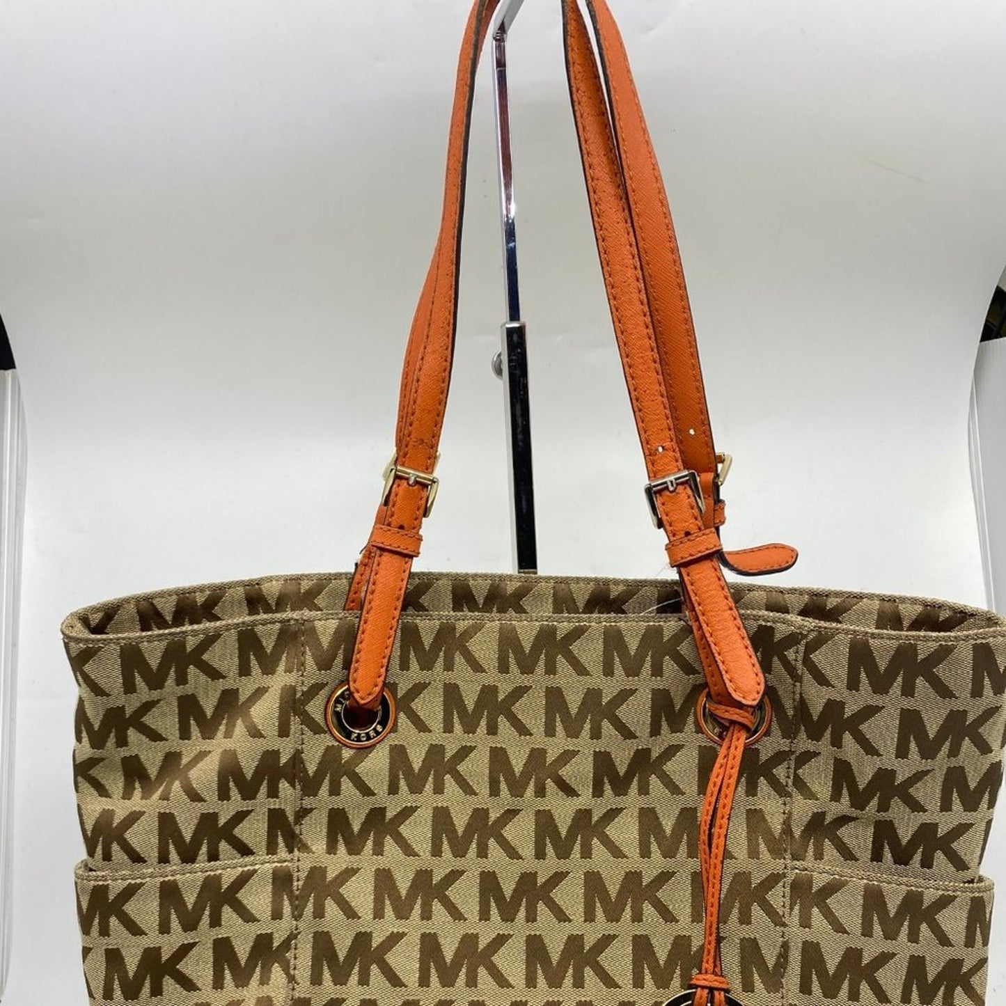 Michael Kors L Tan Orange Jacquard Fabric Tote