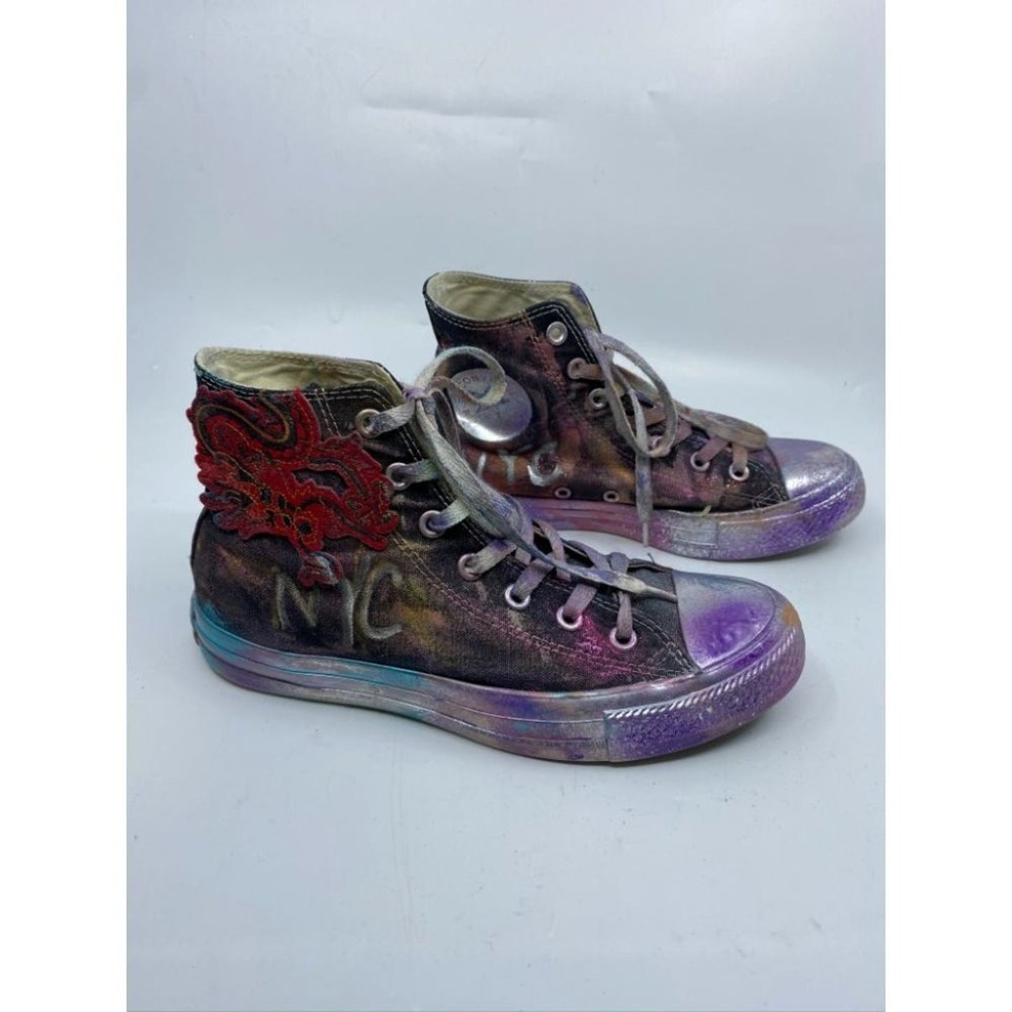 Converse Sneakers Customized Black Silver Womens 8