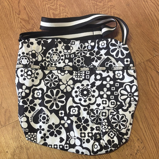 Lesportsac Black and White Floral Shoulder Bag
