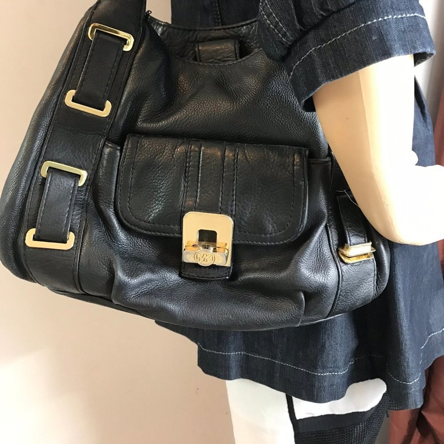 Michael Kors Black Large PU Leather Shoulder Bag