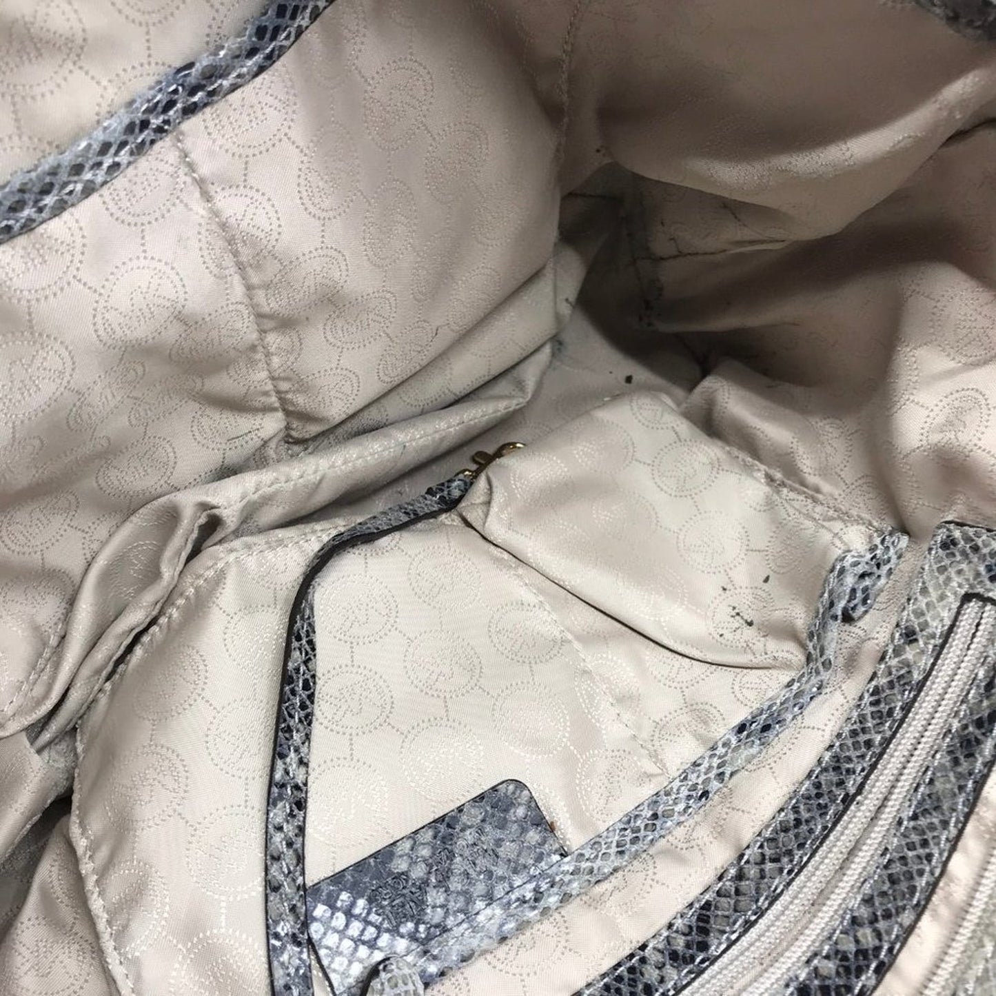 Michael Kors Gray Tan Snake Print Leather Tote Bag