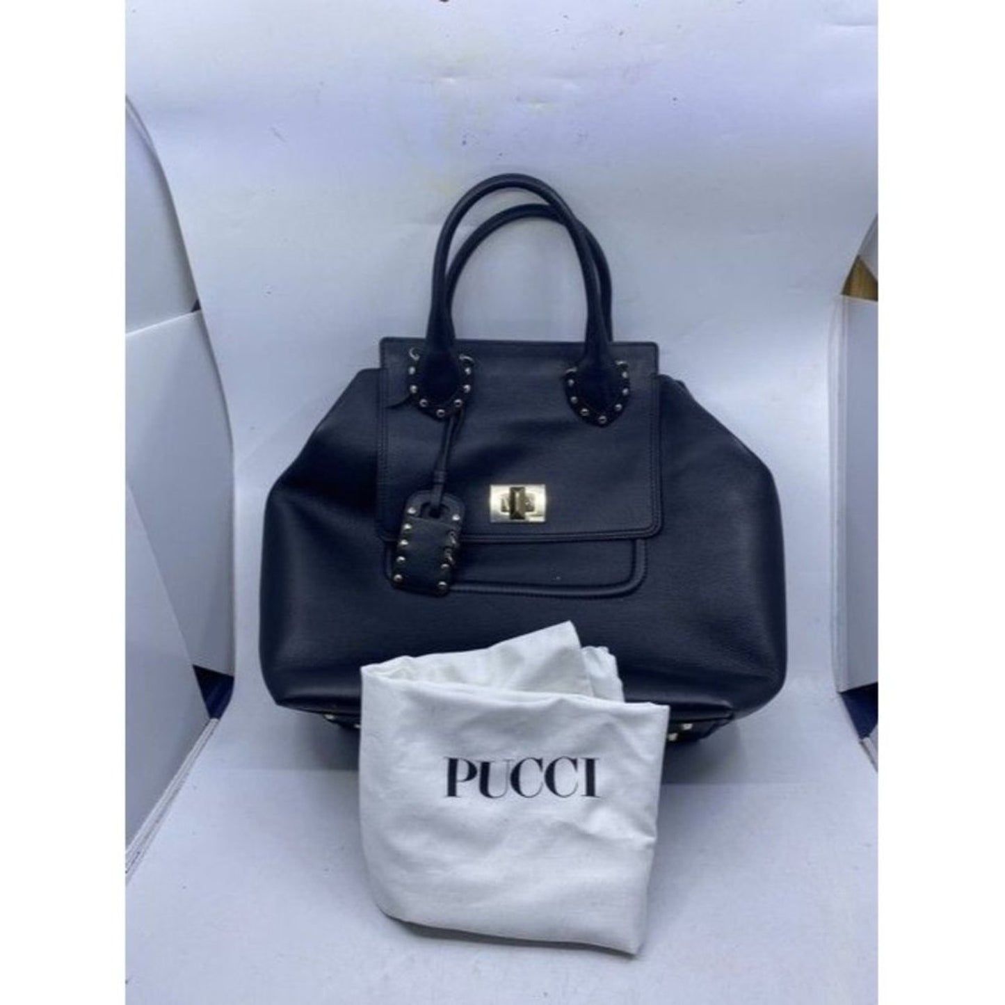Emilio Pucci Medium City Marquise Top Handle Black Leather Shoulder Bag