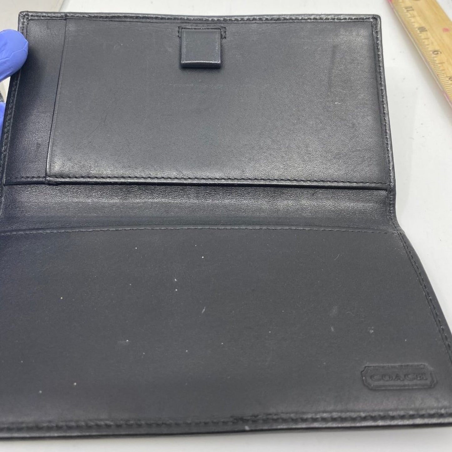 COACH Black C Signature Leather Dual fold Wallet