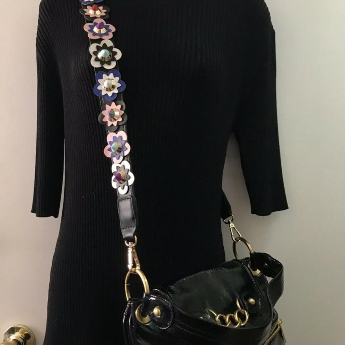 Cynthia Rowley Medium Black Patent Leather Cross B