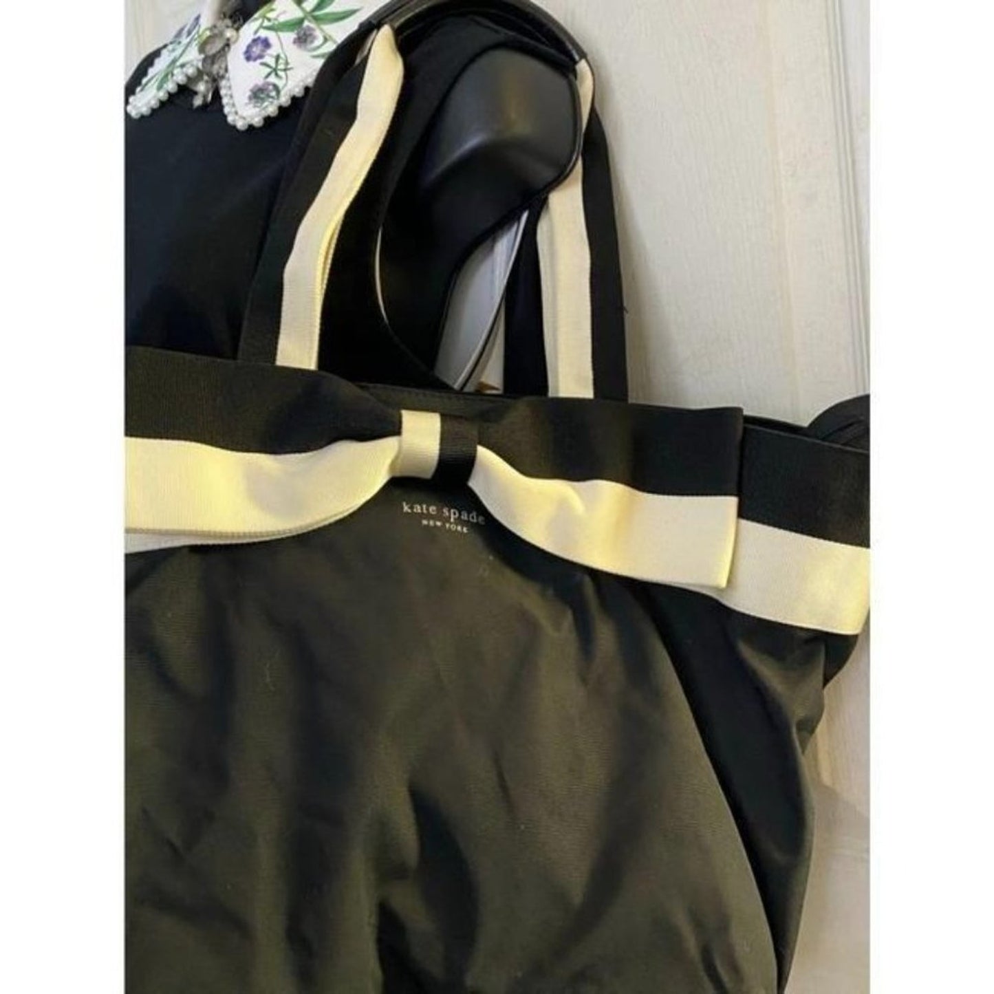 kate spade shopping large cream black nylon tote