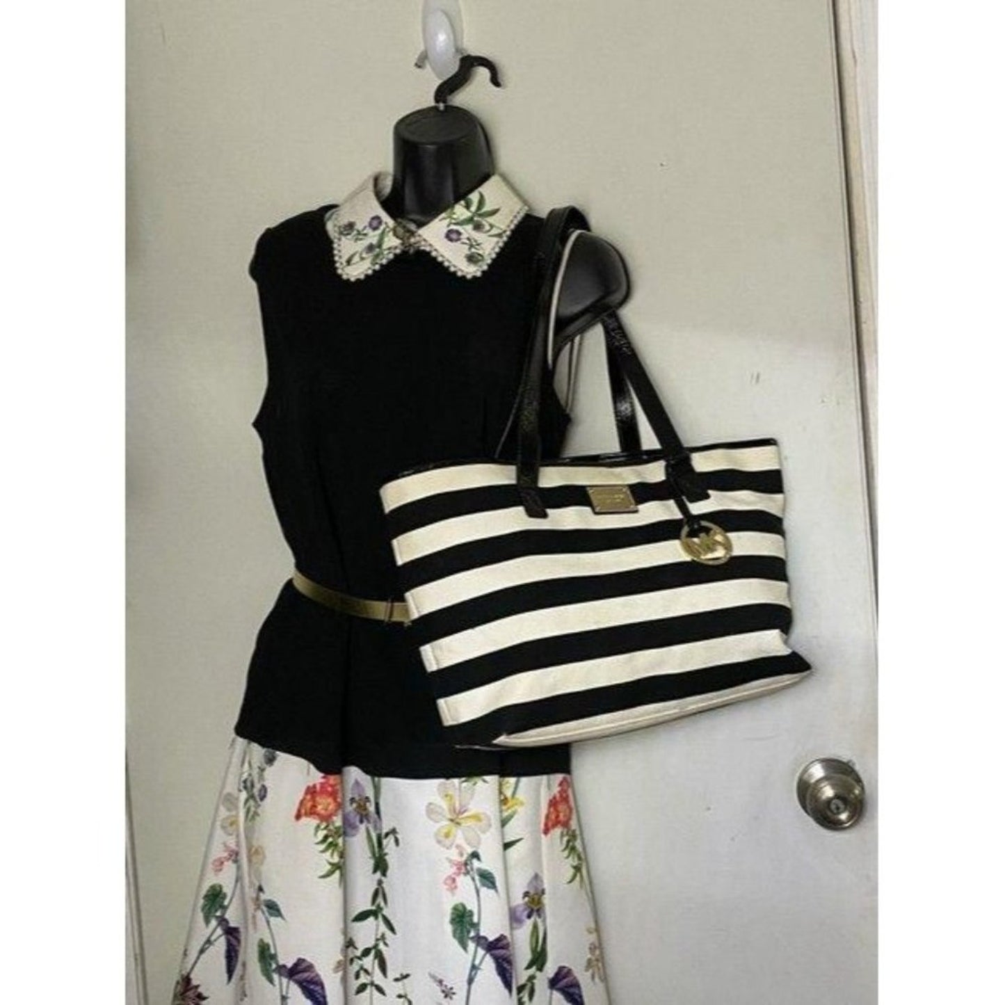 michael kors shopping nautical fabric black white