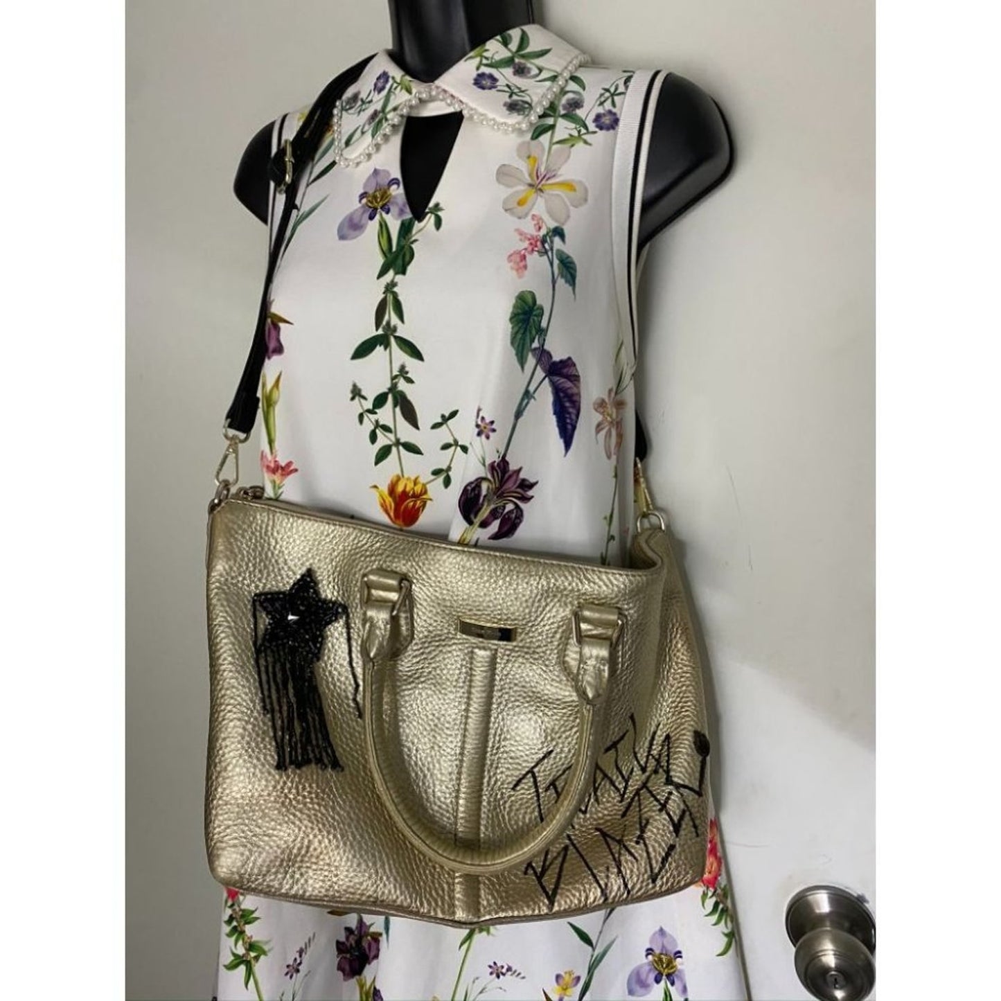 COLE HAAN Tote Bag Gold Customized w Graffiti