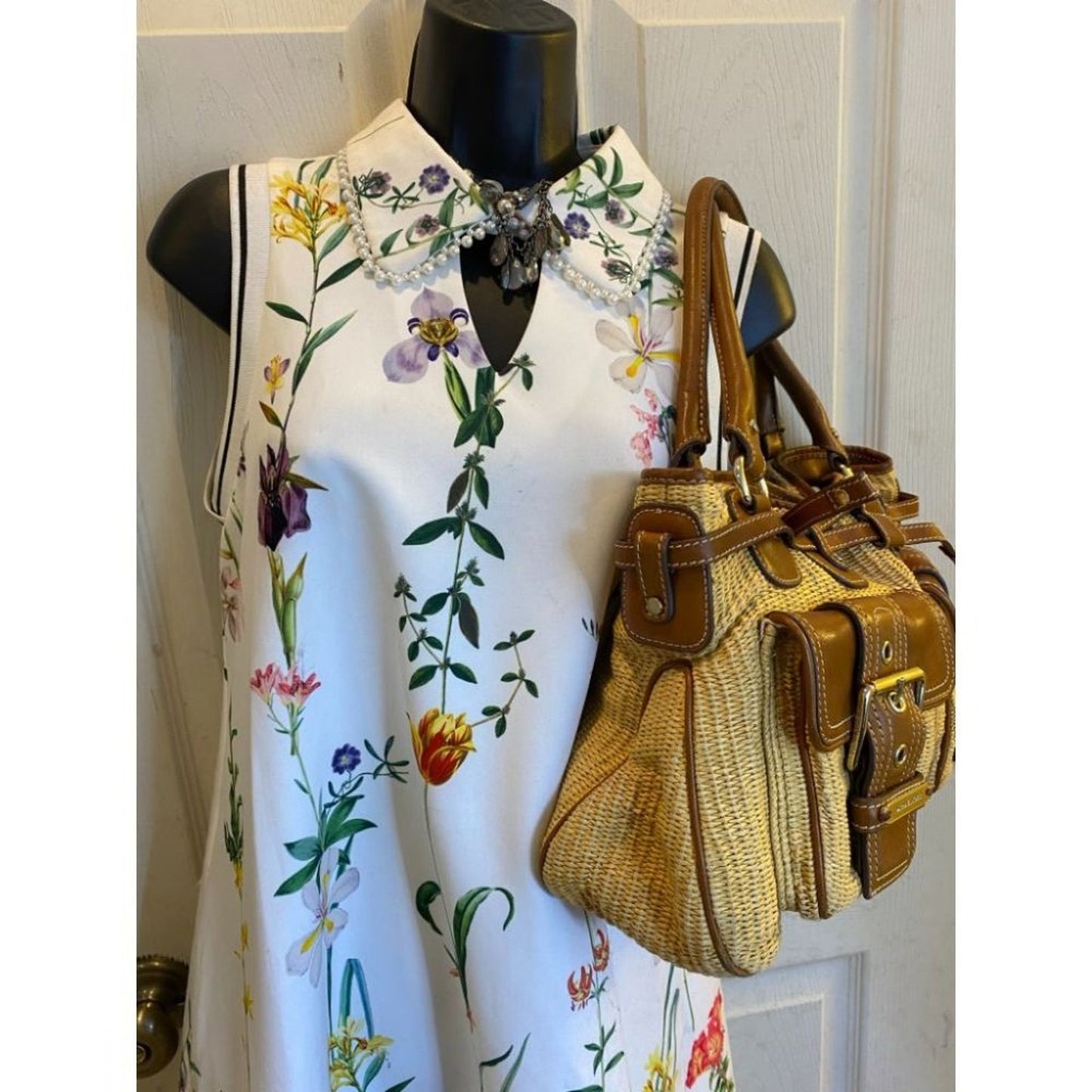 Michael Kors Yellow Brown Woven Tote Bag