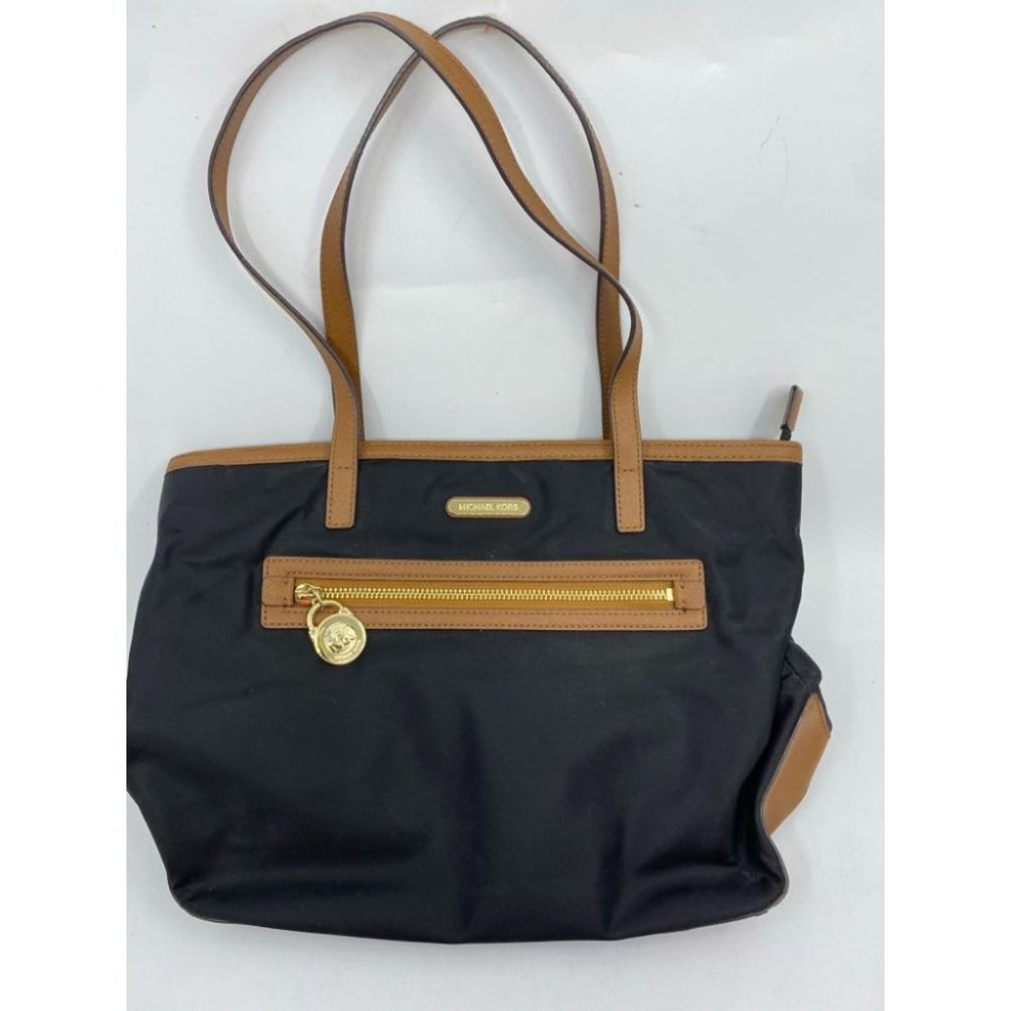 Michael Kors Nylon Black Tan Shoulder Tote Bag LG