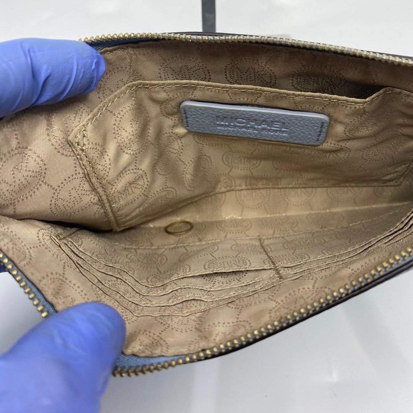 Michael Kors Pastel Blue Grain Leather Wristlet