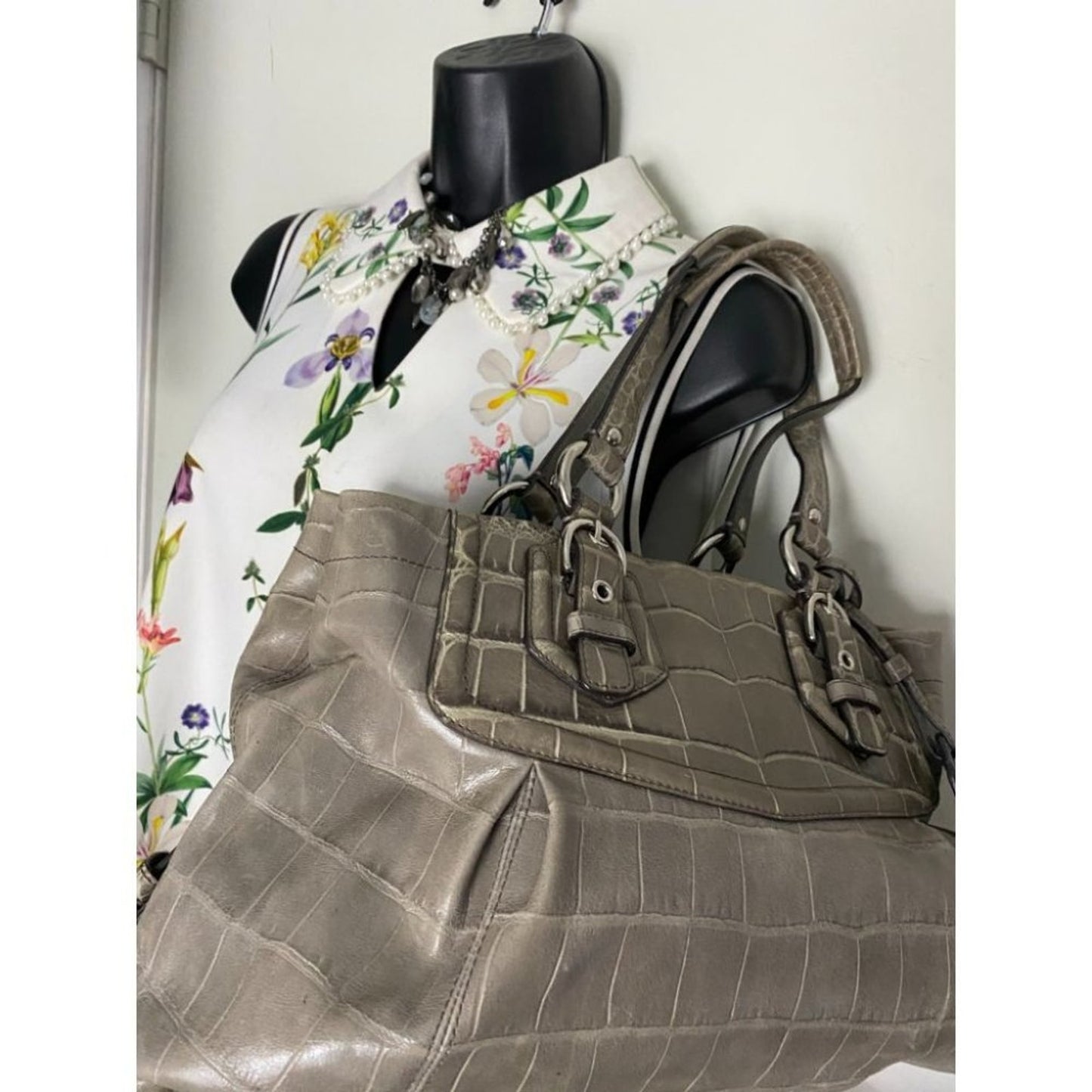 COACH Animal Embossed Leather Gray Shoulder Bag