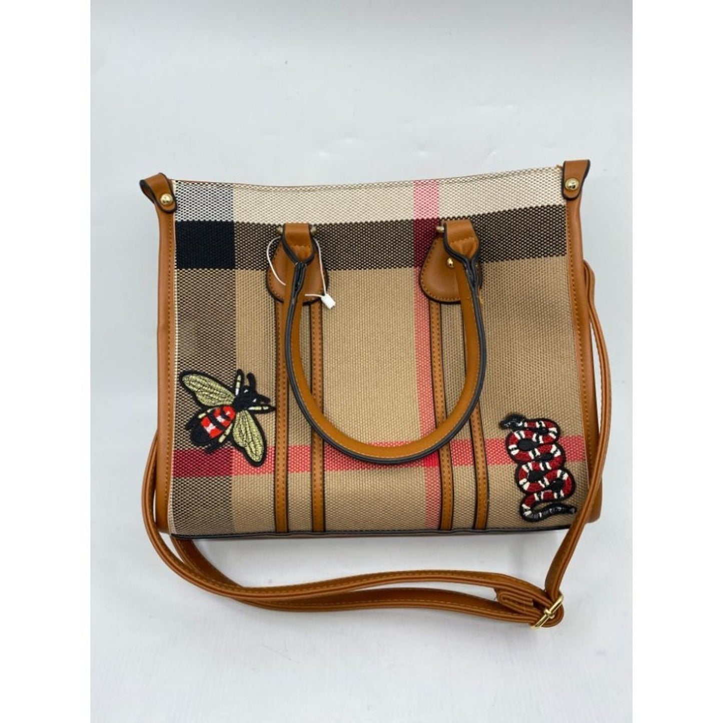 NWT! ClosetsNYC Large Plaid Tote Bag w/ Crossbody