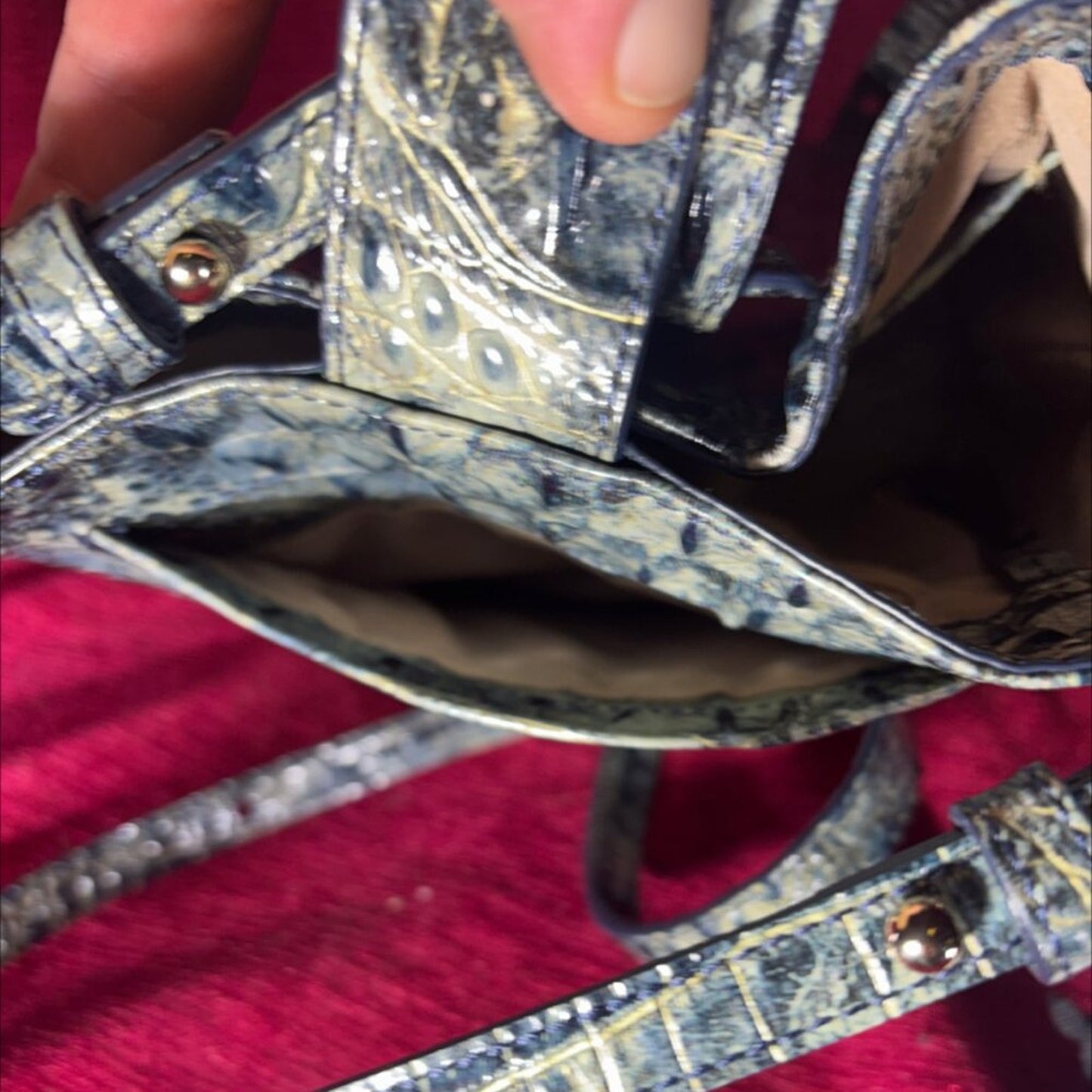 NWOT Brahmin Blue Crocodile Embossed Leather Bucket Bag