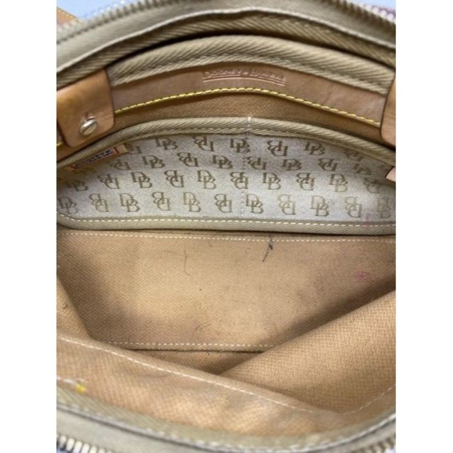 Dooney And Bourke Unique Removable Inside Pocket Tan Fabric Shoulder Bag