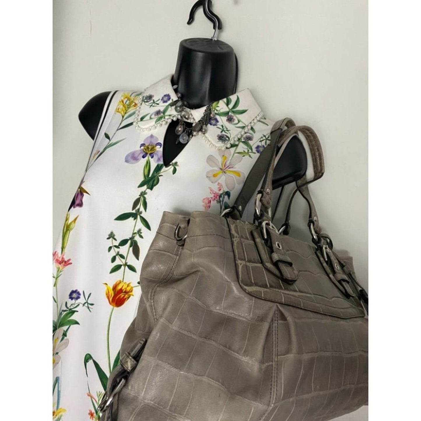 COACH Animal Embossed Leather Gray Shoulder Bag