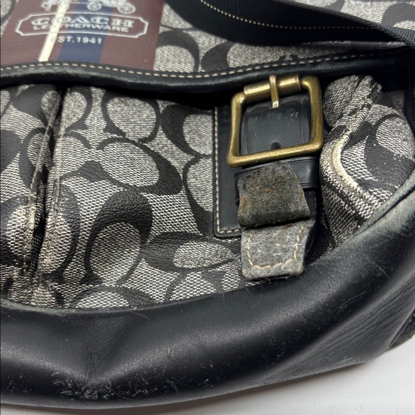 Coach Signature Black and Gray Messenger Bag