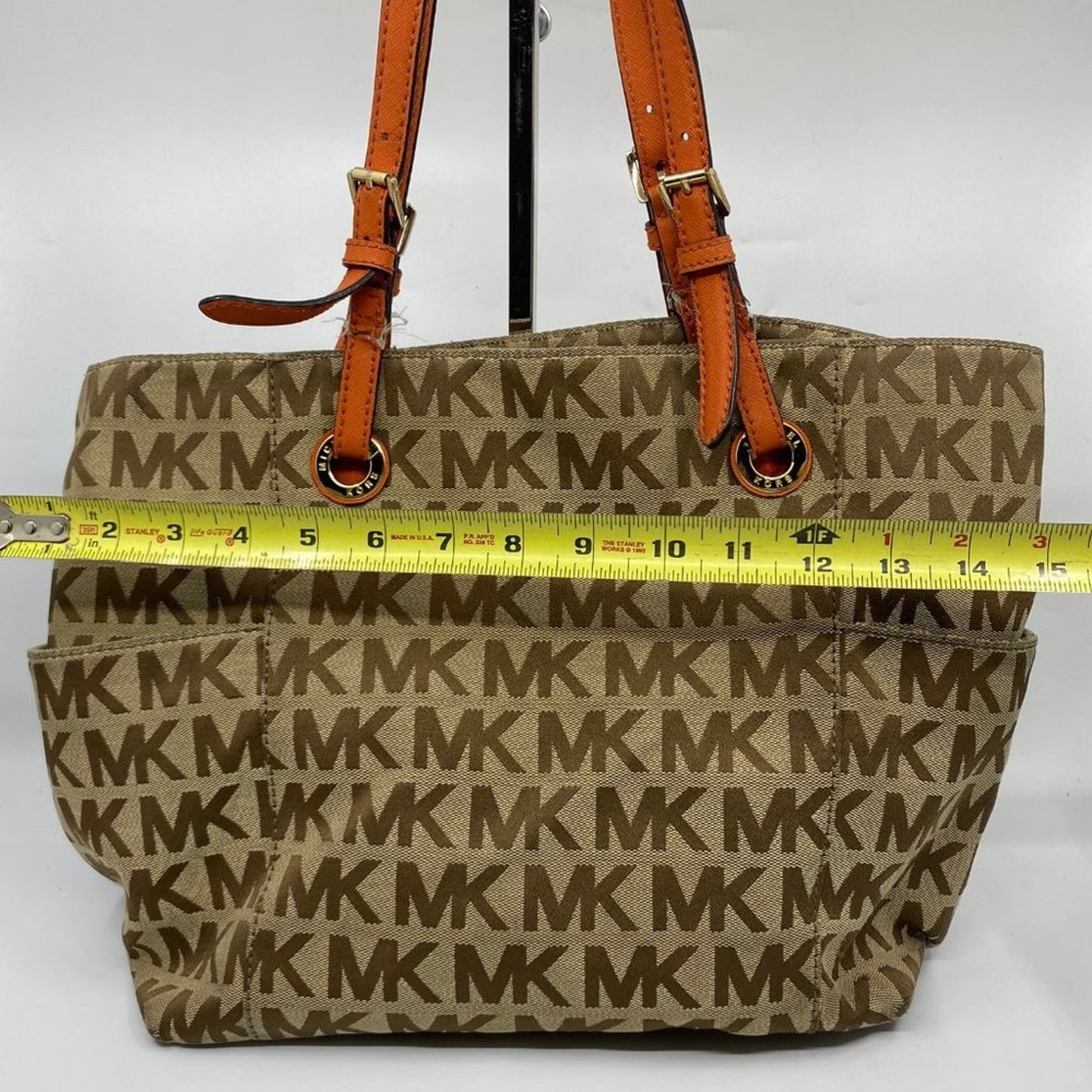 Michael Kors L Tan Orange Jacquard Fabric Tote