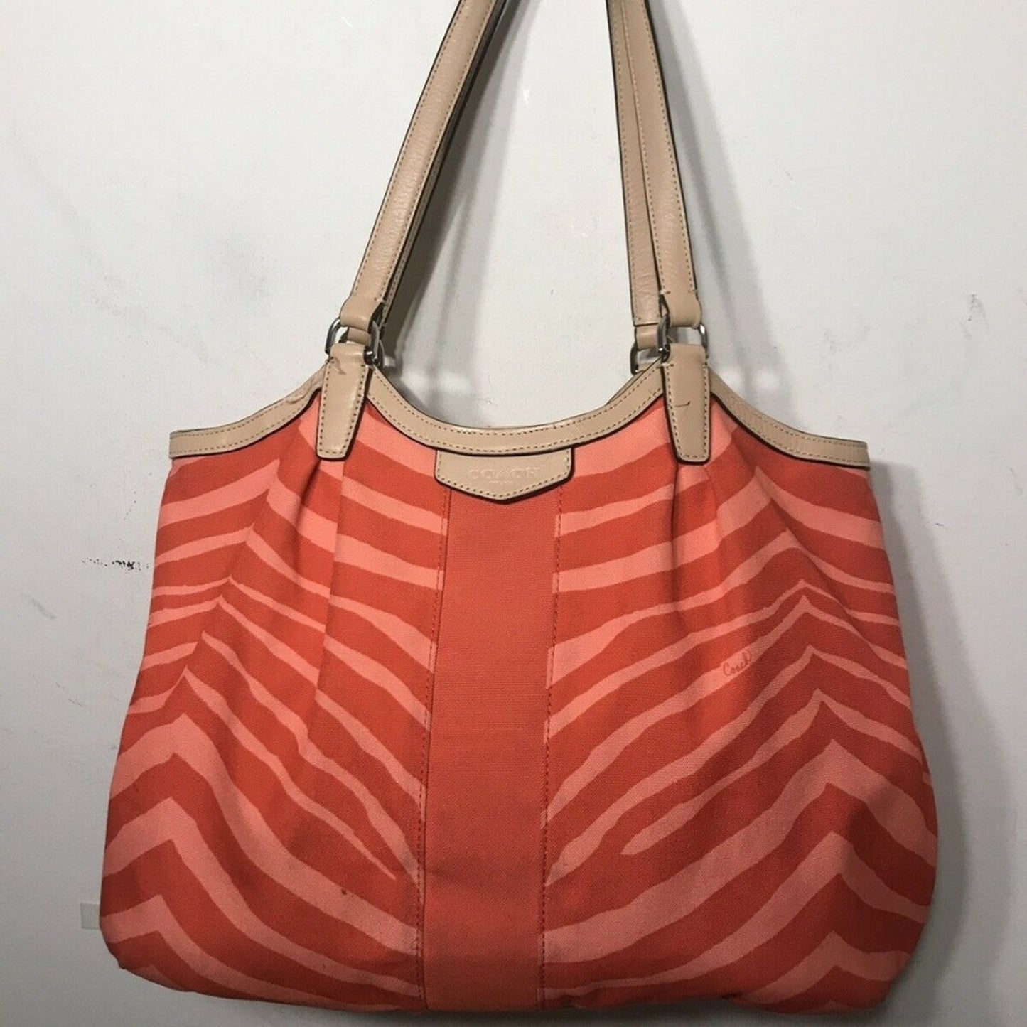 COACH Pink Animal Print Canvas Tote Bag