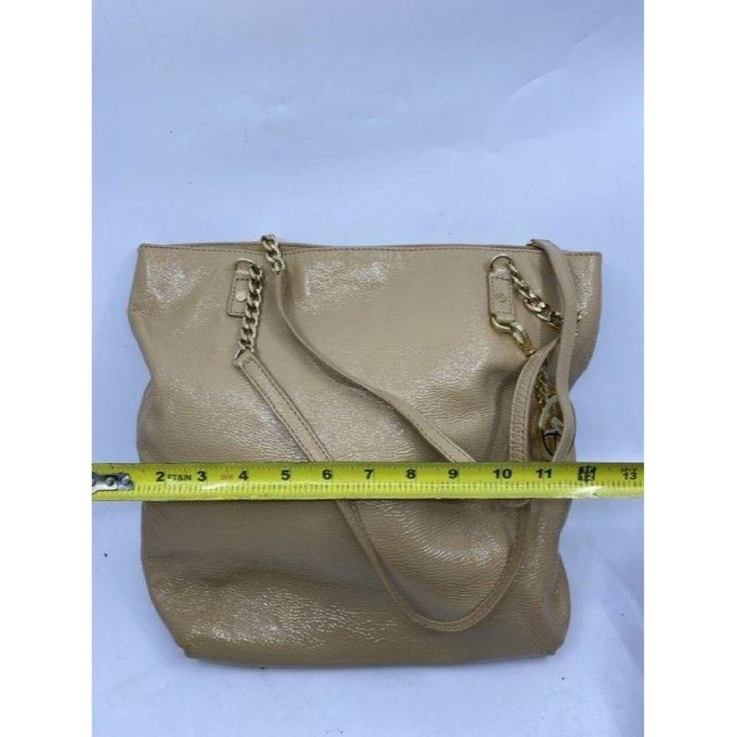 michael kors shopping tan patent leather tote