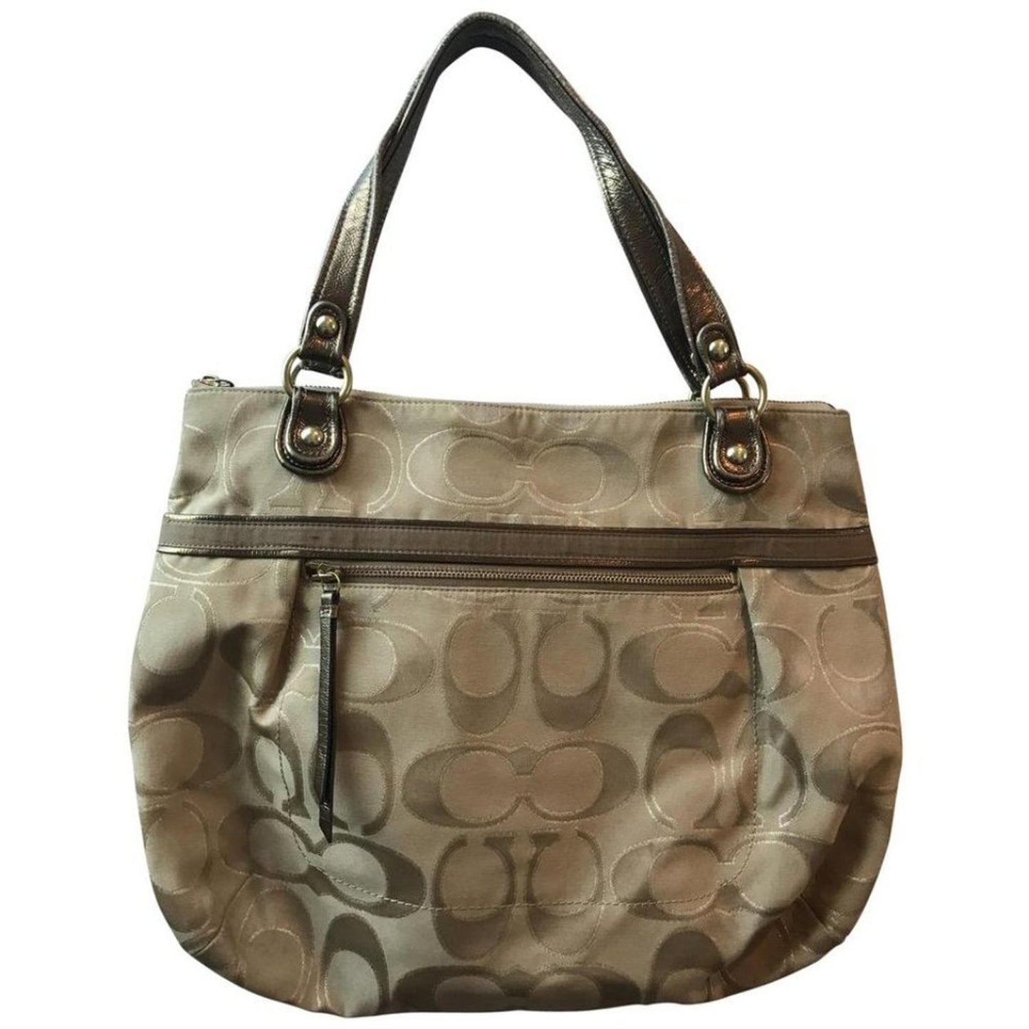 COACH XL Tan Jacquard Fabric Shoulder Bag