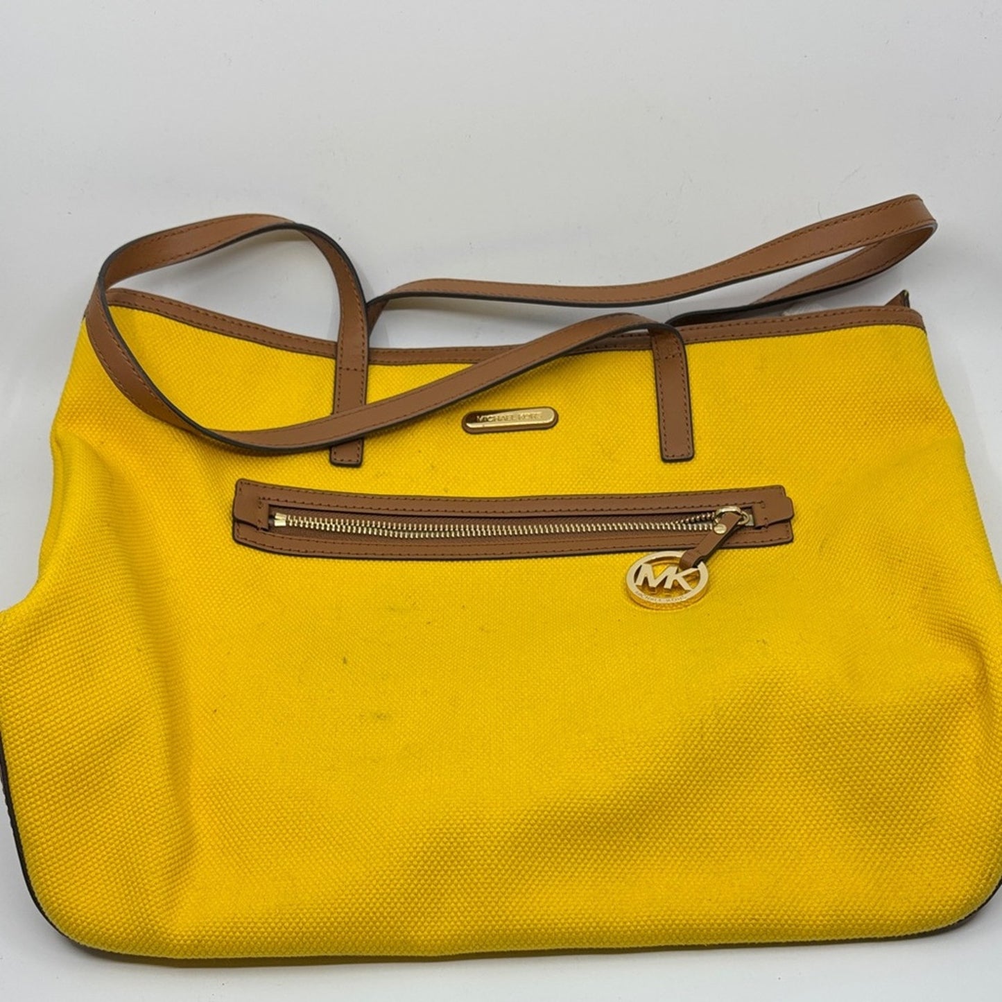 Michael Kors Vibrant Yellow Tote with Tan Accents