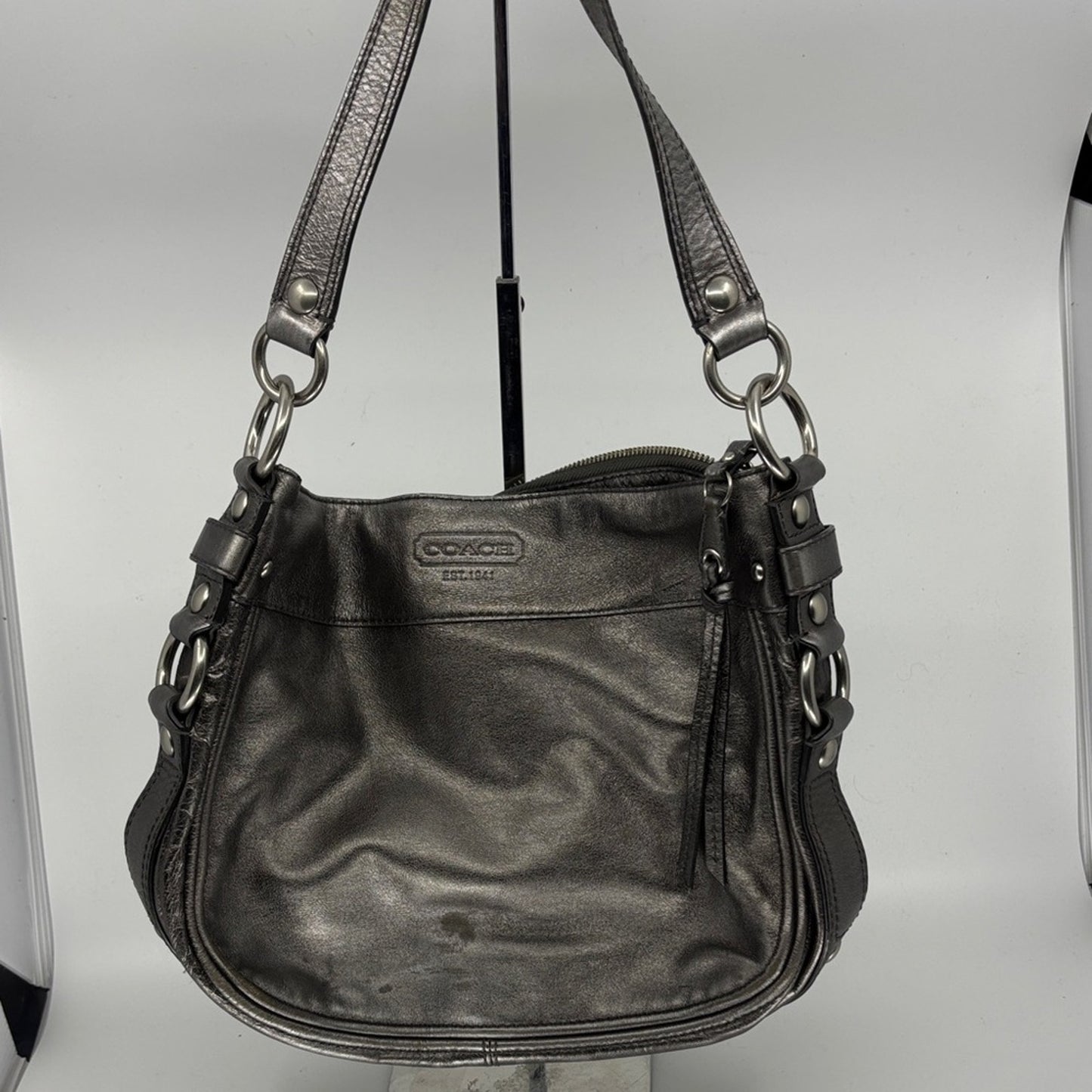 Coach Metallic Gray Leather Shoulder Bag